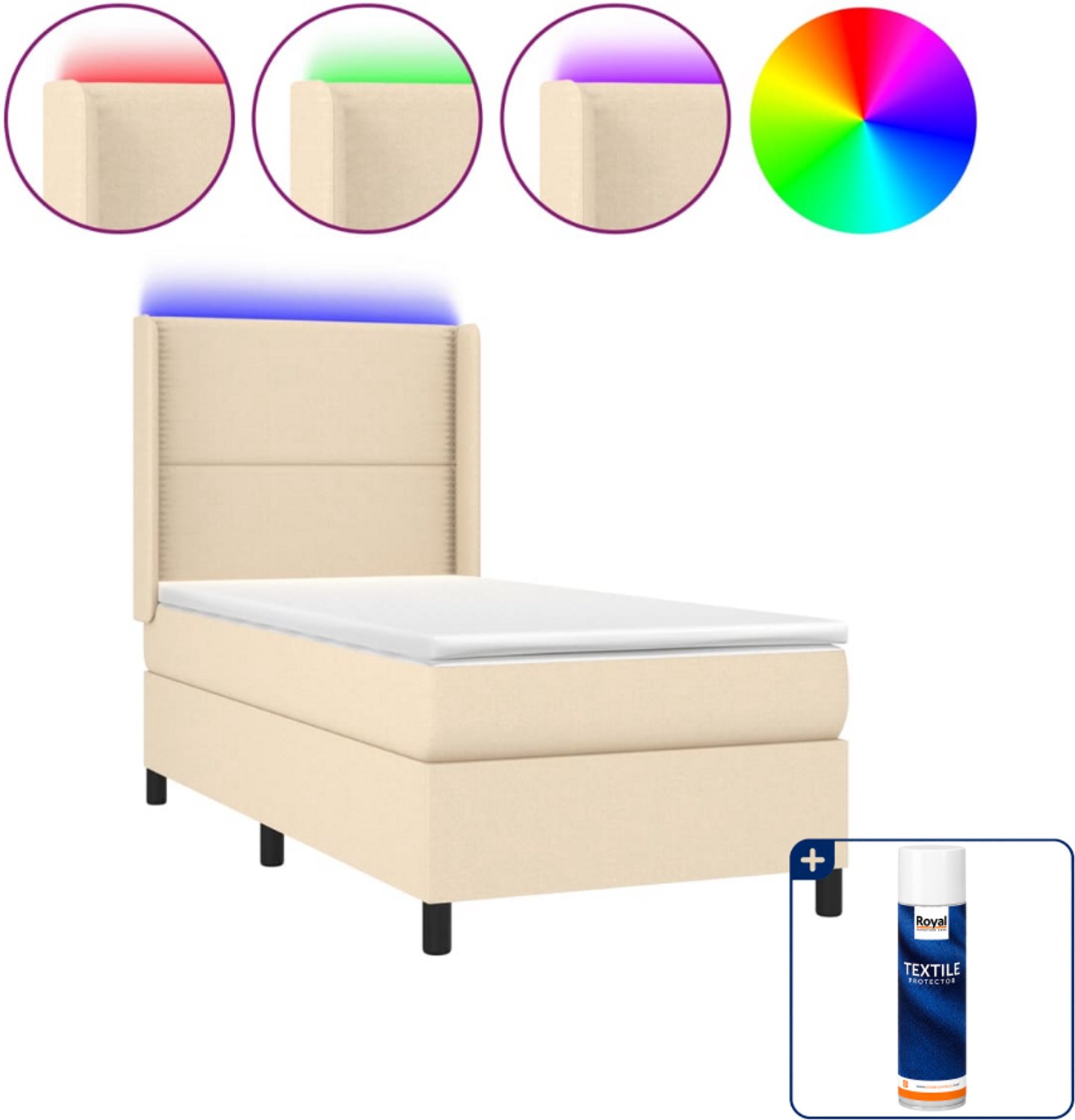vidaXL boxspring met matras en LED - 100 x 200 cm - crème - Inclusief textielbeschermer 500 ml