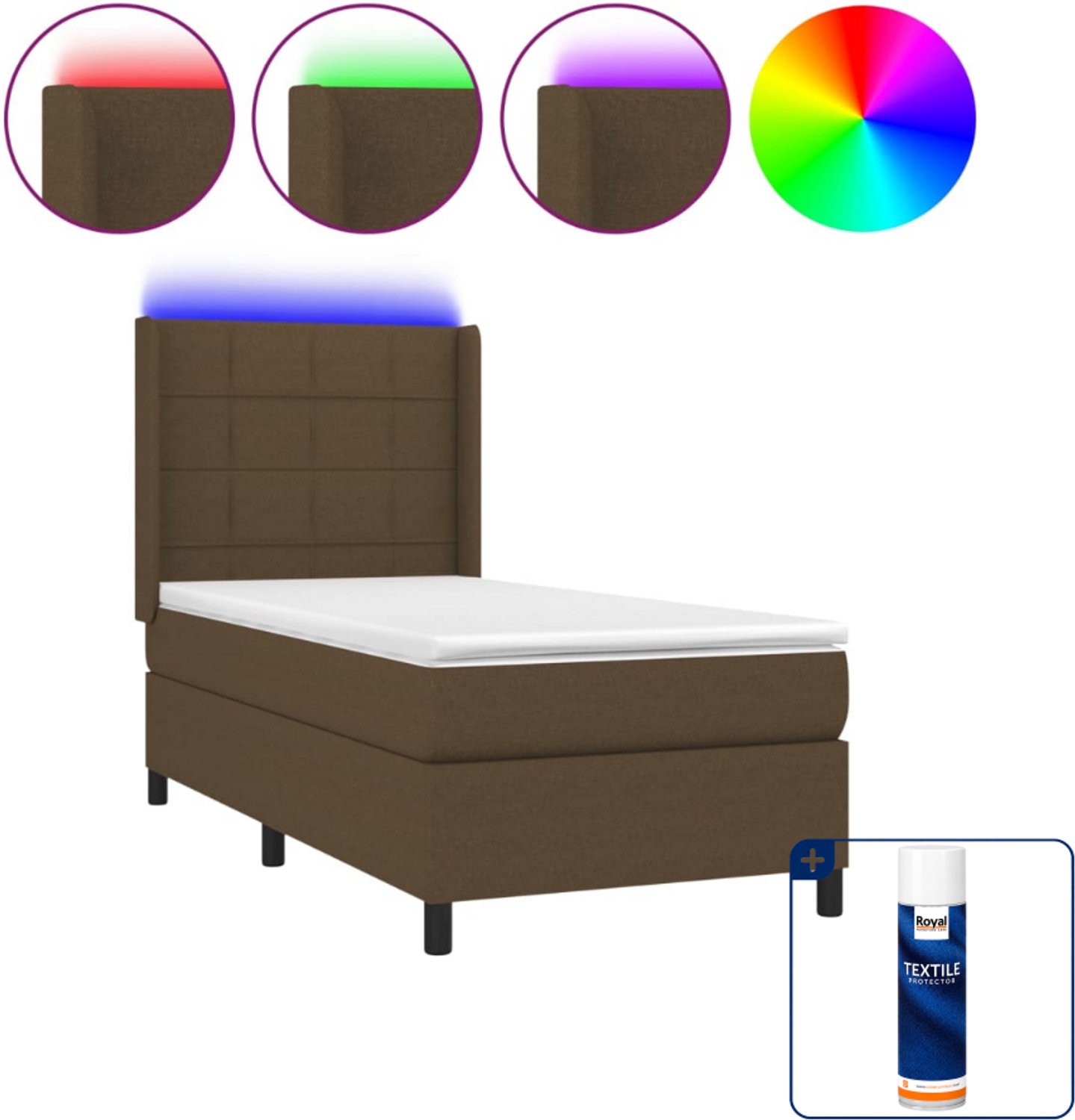 vidaXL boxspring met matras en LED - 80 x 200 cm - donkerbruin - Inclusief textielbeschermer 500 ml