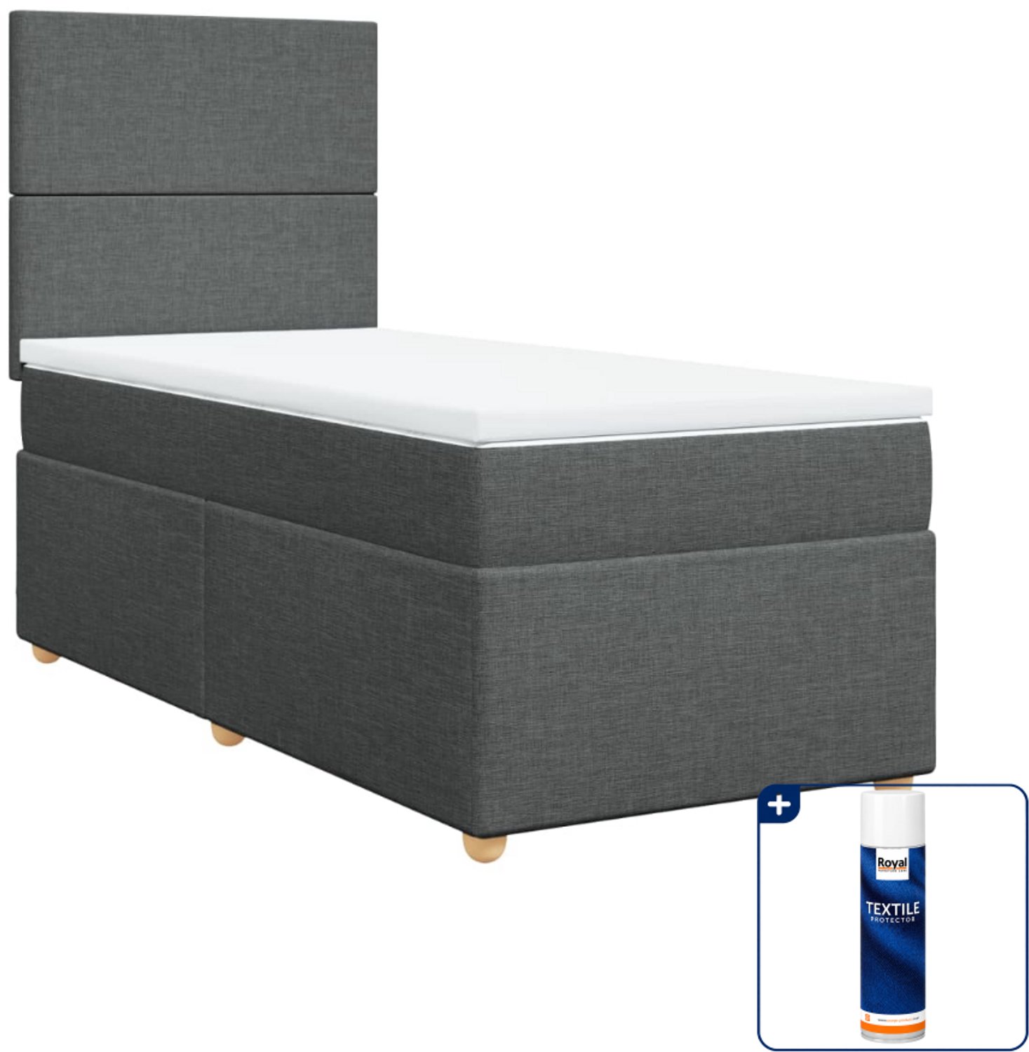 vidaXL boxspring met matras - 80 x 200 cm - stof - donkergrijs - Inclusief textielbeschermer 500 ml