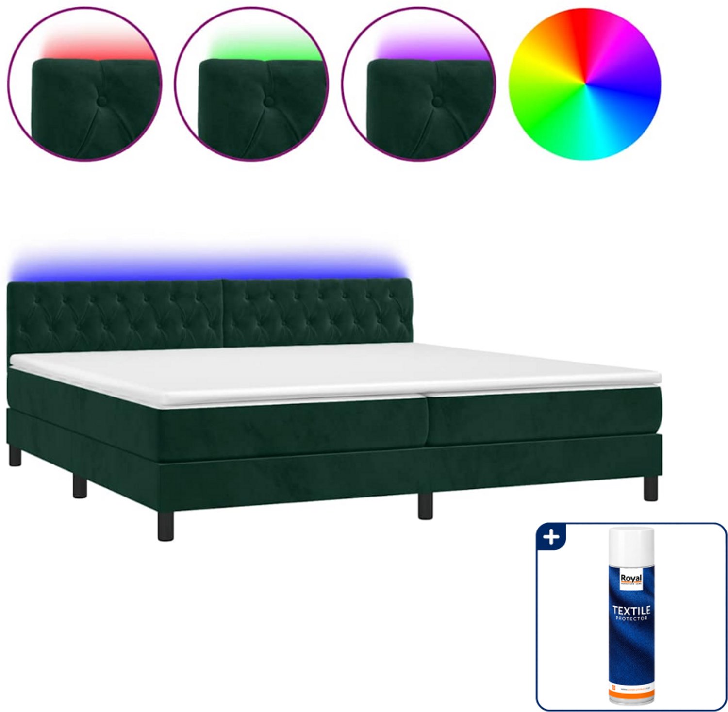 vidaXL boxspring met matras en LED - 200 x 200 cm - donkergroen - Inclusief textielbeschermer 500 ml