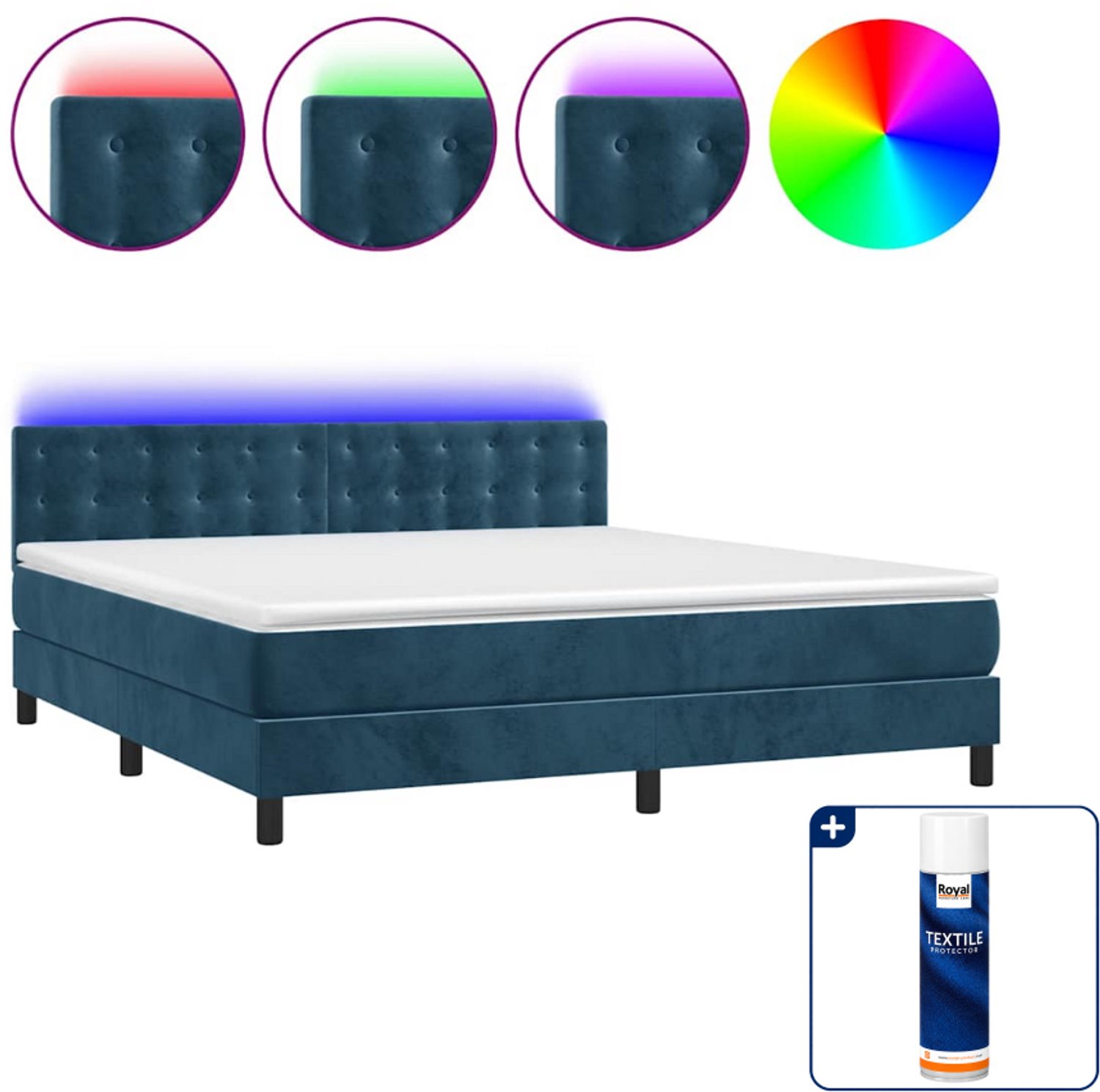 vidaXL Boxspring Kingsize - 180 x 200 cm - fluweel - donkerblauw - Inclusief textielbeschermer 500 ml