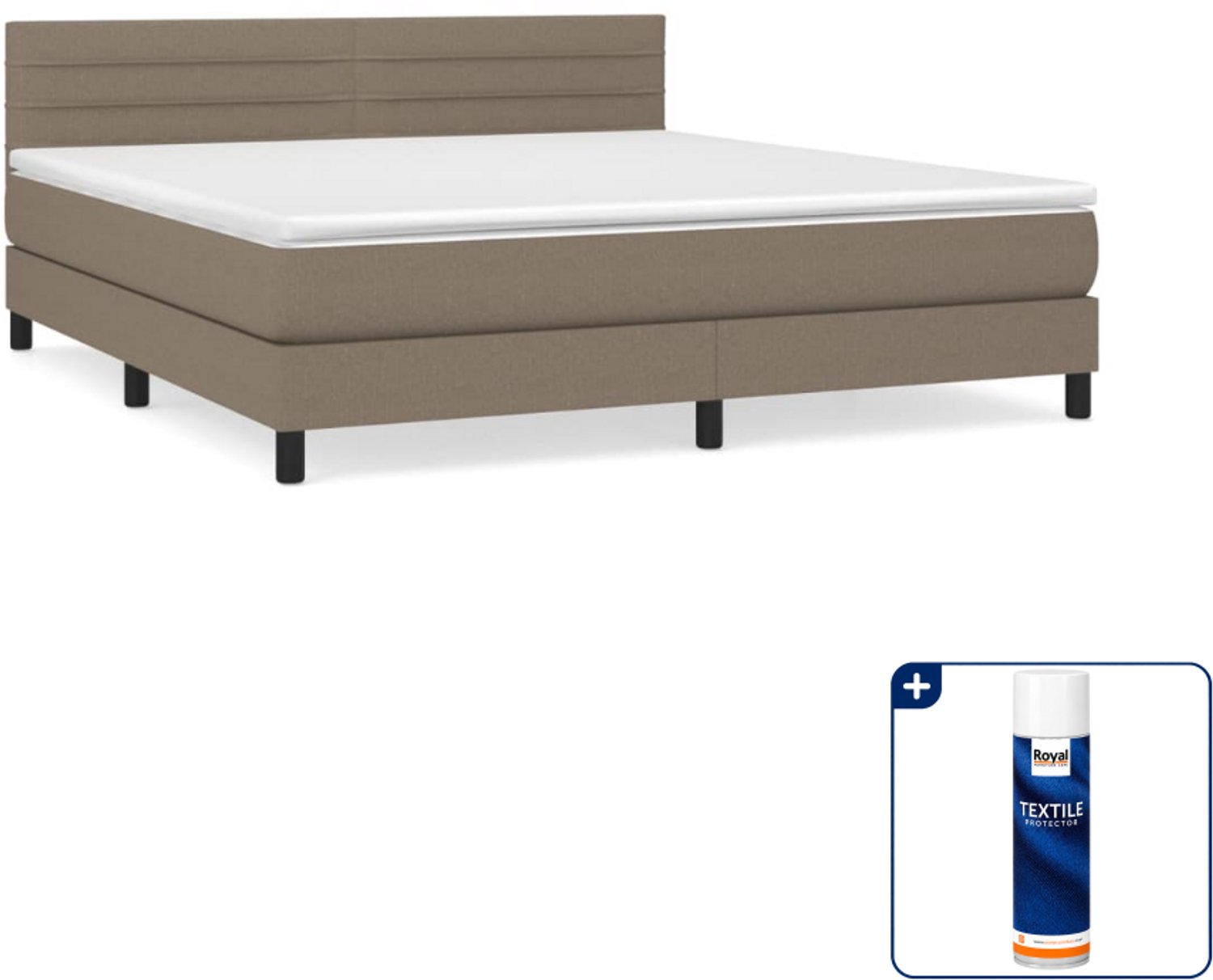 vidaXL Boxspring Queensize - 160 x 200 cm - stof - taupe - Inclusief textielbeschermer 500 ml