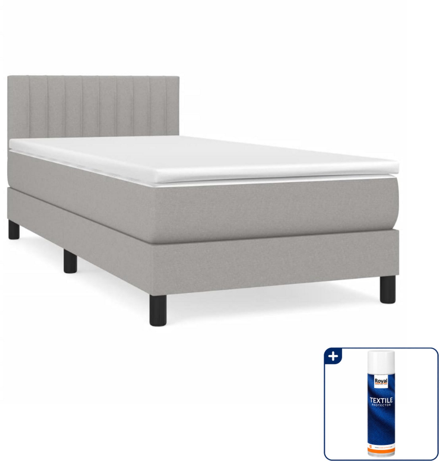 vidaXL boxspring met matras - 100 x 200 cm - stof - lichtgrijs - Inclusief textielbeschermer 500 ml