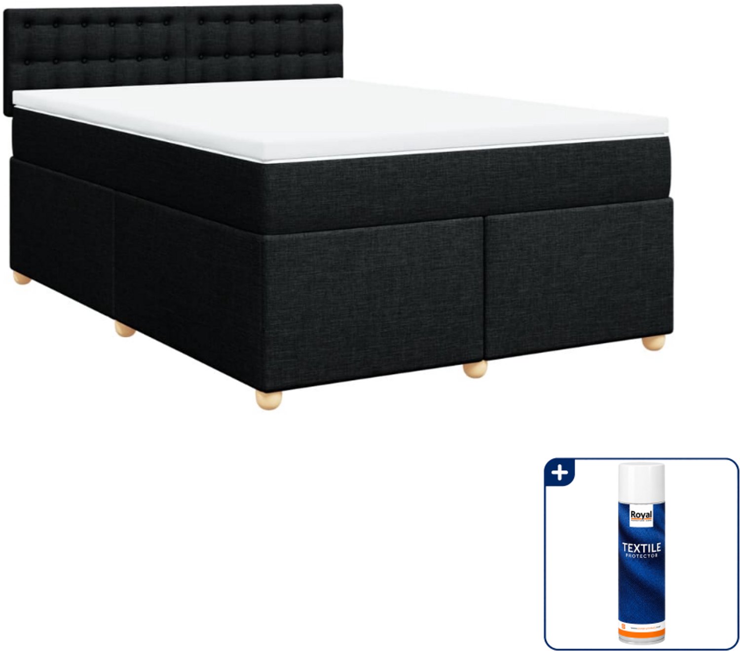 vidaXL boxspring Small double - 140 x 200 cm - stof - zwart - Inclusief textielbeschermer 500 ml