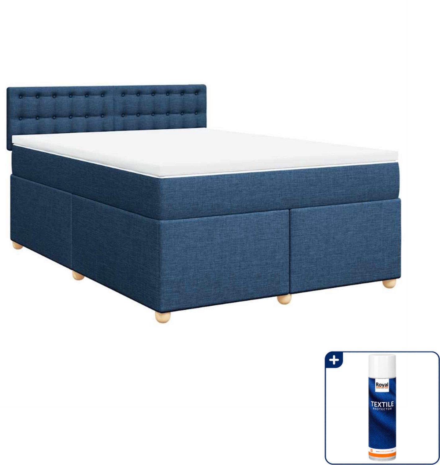 vidaXL boxspring met matras 140 x 190 cm - blauw - Inclusief textielbeschermer 500 ml