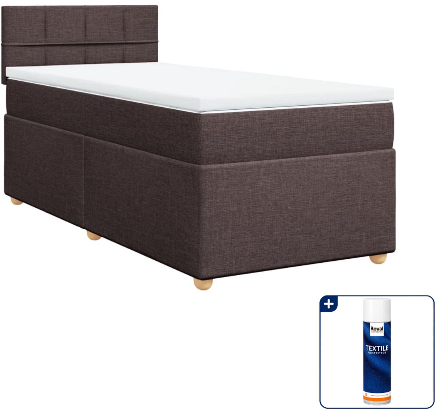 vidaXL boxspring met matras 100 x 200 cm - donkerbruin - Inclusief textielbeschermer 500 ml