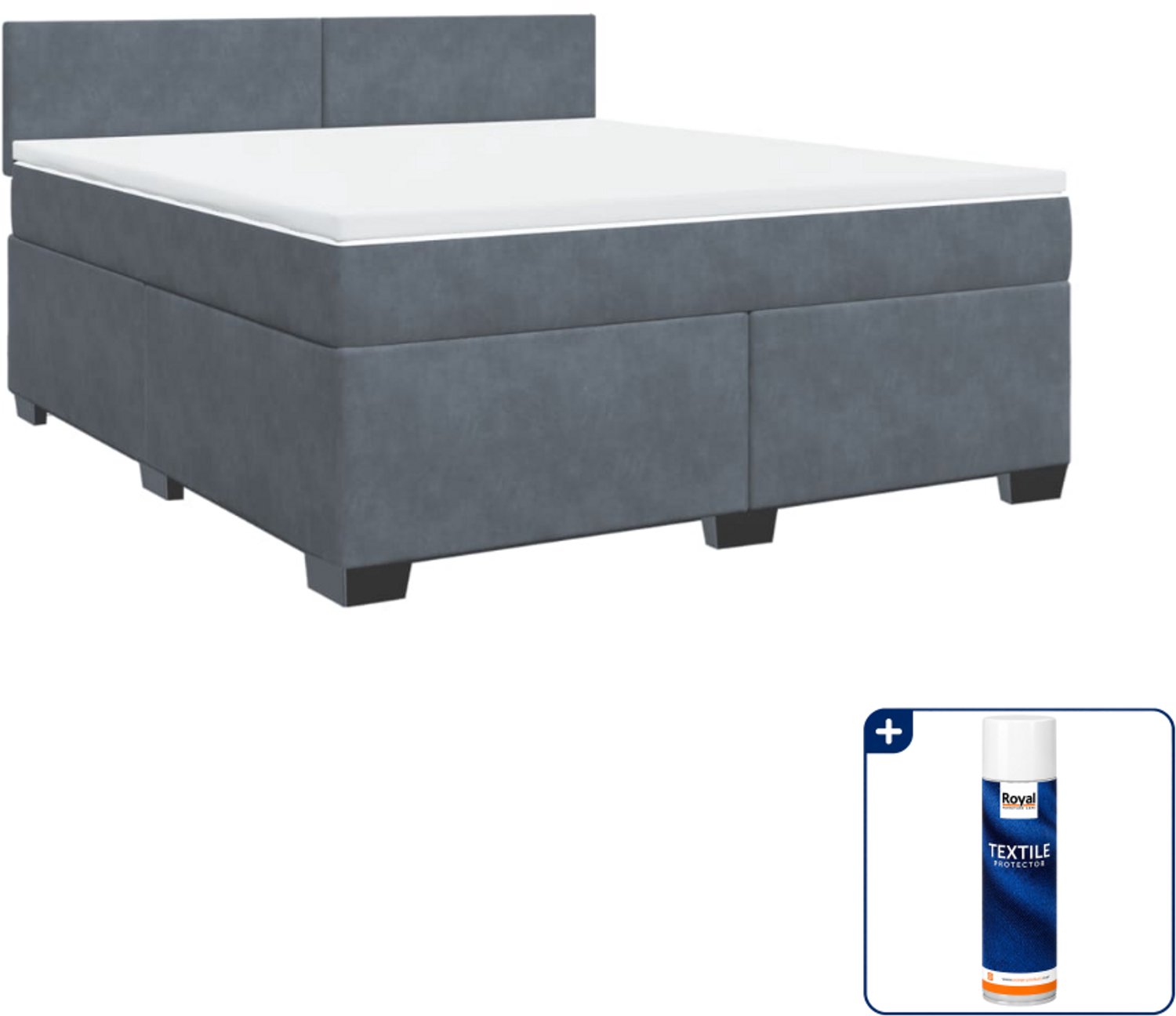 vidaXL Kingsize boxspring met matras - 180 x 200 cm - donkergrijs - Inclusief textielbeschermer 500 ml