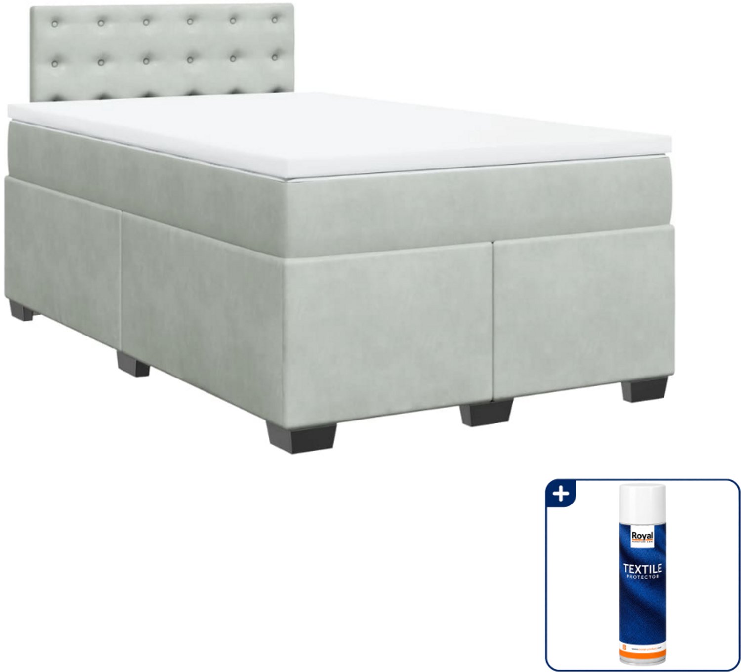 vidaXL boxspring met matras - 120 x 200 cm - fluweel - lichtgrijs - Inclusief textielbeschermer 500 ml