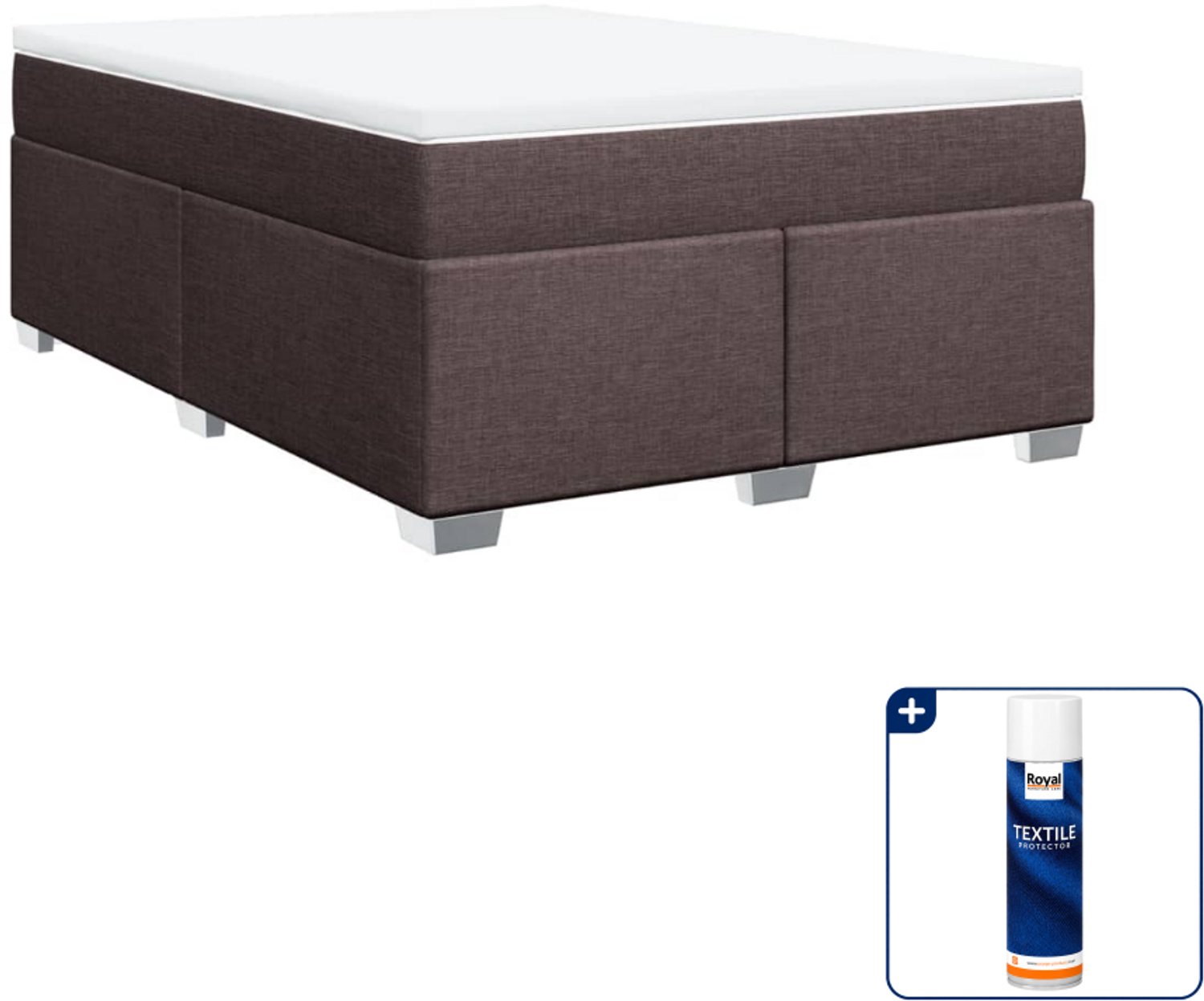 vidaXL boxspring met matras - Small double - 140 x 200 cm - donkerbruin - Inclusief textielbeschermer 500 ml