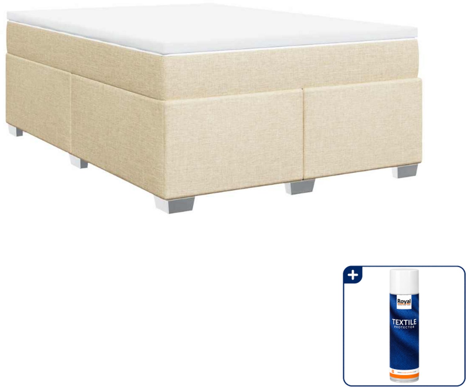 vidaXL boxspring met matras 140 x 190 cm - stof - crèmekleurig - Inclusief textielbeschermer 500 ml