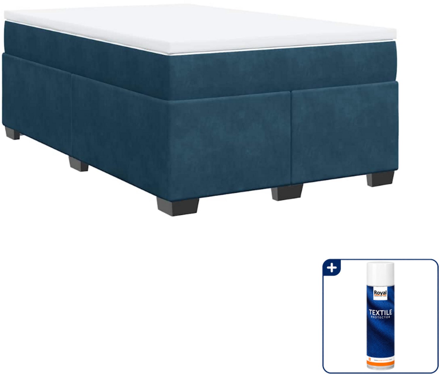 vidaXL boxspring met matras - 120 x 200 cm - fluweel - donkerblauw - Inclusief textielbeschermer 500 ml