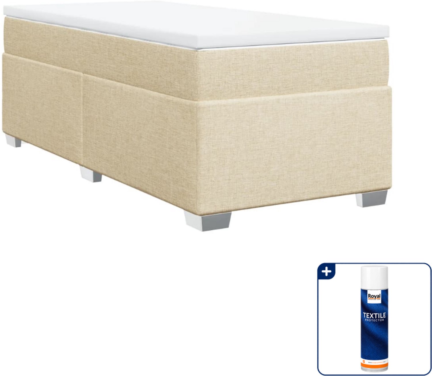 vidaXL boxspring met matras 100 x 200 cm - stof - crème - Inclusief textielbeschermer 500 ml