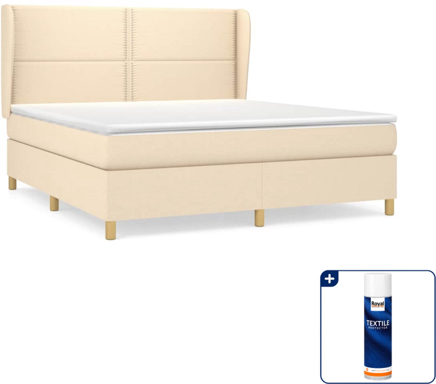 vidaXL Kingsize boxspring met matras - 180 x 200 cm - crème - Inclusief textielbeschermer 500 ml