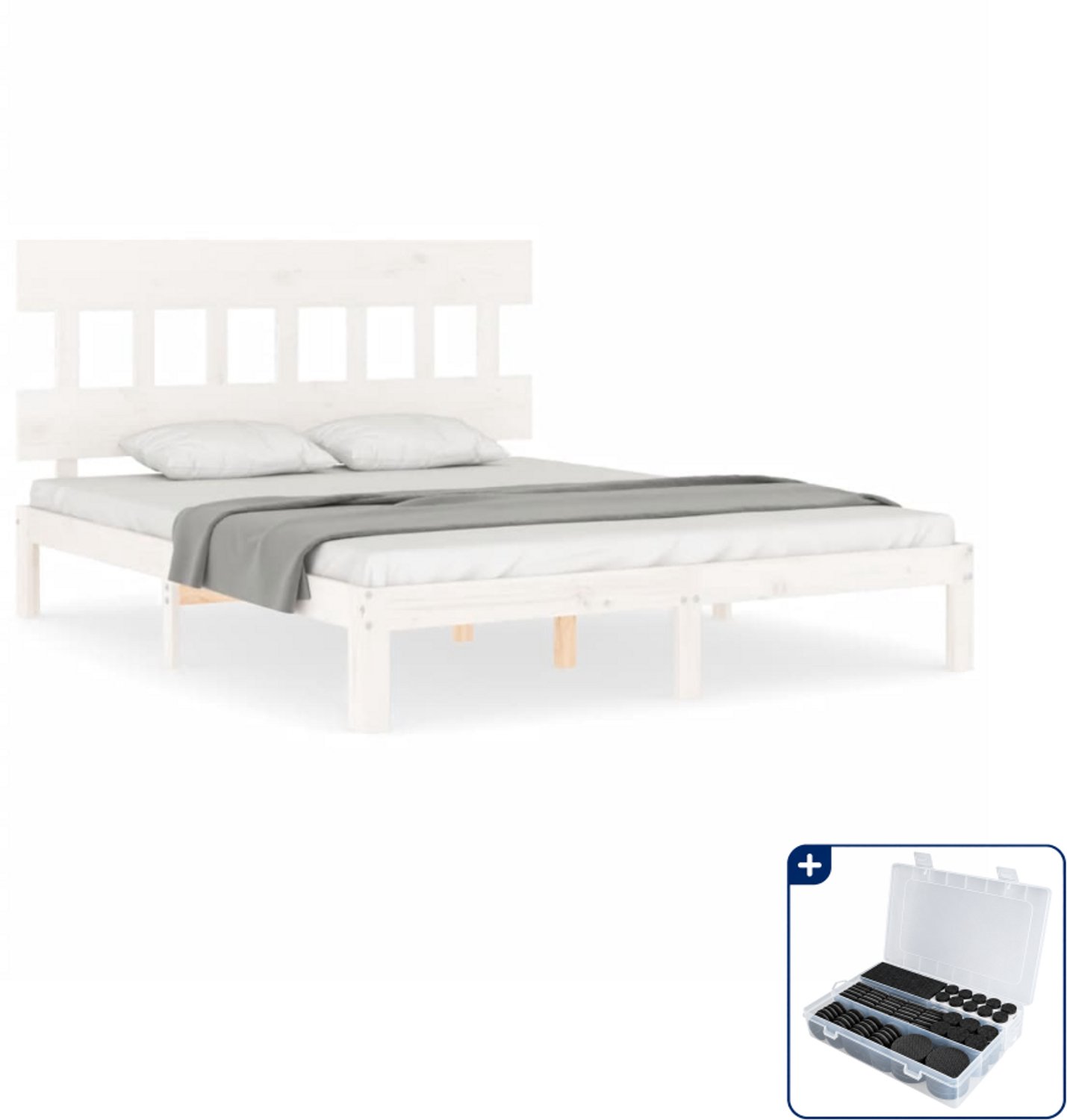 vidaXL bedframe - Queensize - 160 x 200 cm - massief grenenhout - wit - Inclusief antikrasvilt 177-delig