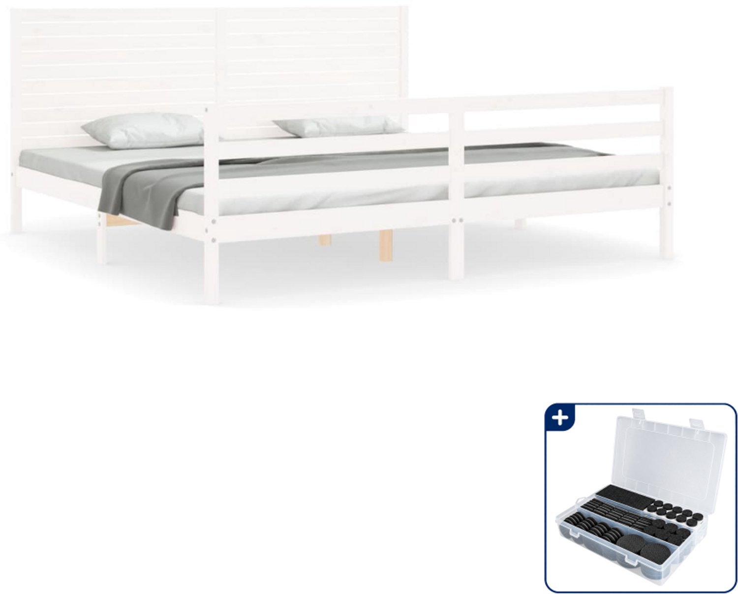 vidaXL bedframe met hoofdbord - 200 x 200 cm - massief grenenhout - wit - Inclusief antikrasvilt 177-delig
