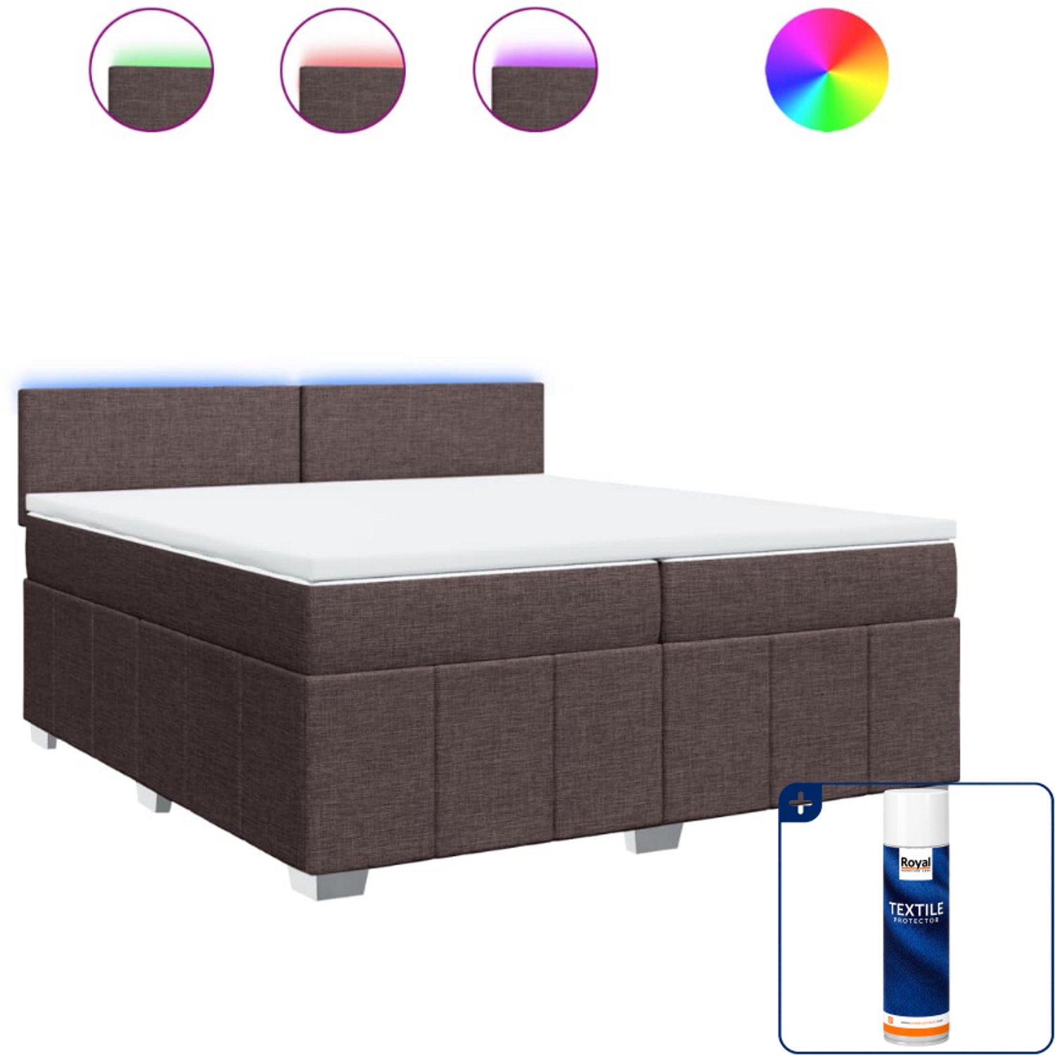 vidaXL Boxspring Super kingsize - 200 x 200 cm - stof - donkerbruin - Inclusief textielbeschermer 500 ml