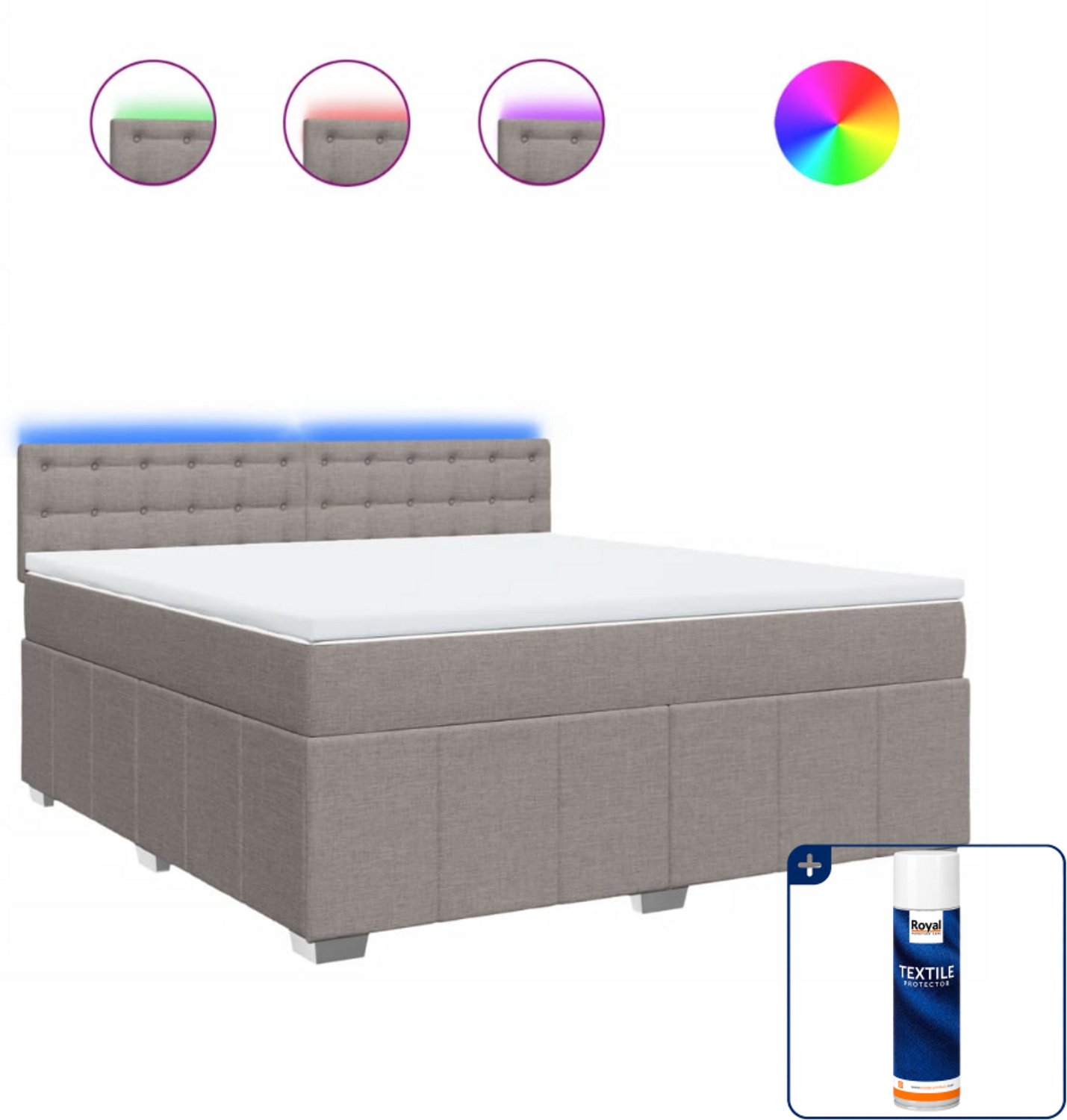 vidaXL boxspring Kingsize - 180 x 200 cm - stof - taupe - Inclusief textielbeschermer 500 ml
