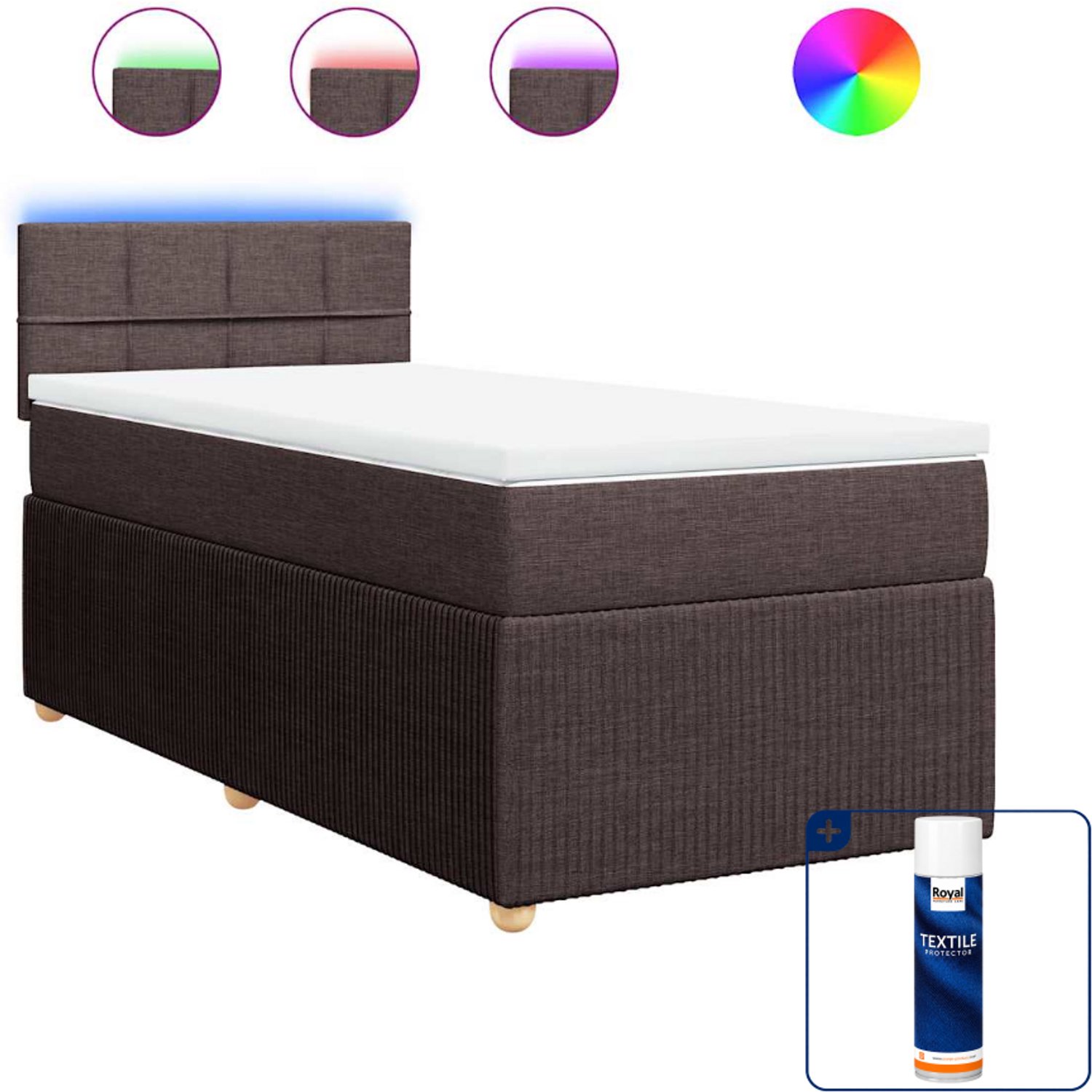 vidaXL boxspring met matras - 100 x 200 cm - donkerbruin - Inclusief textielbeschermer 500 ml
