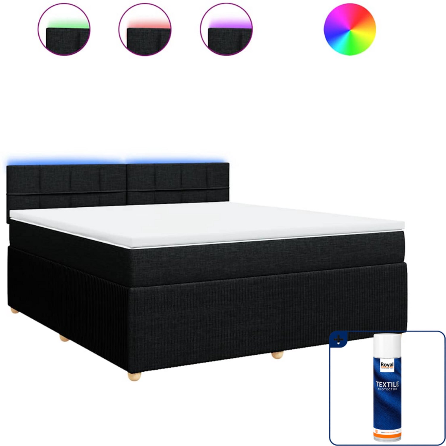 vidaXL Boxspring Kingsize - 180 x 200 cm - stof - zwart - Inclusief textielbeschermer 500 ml