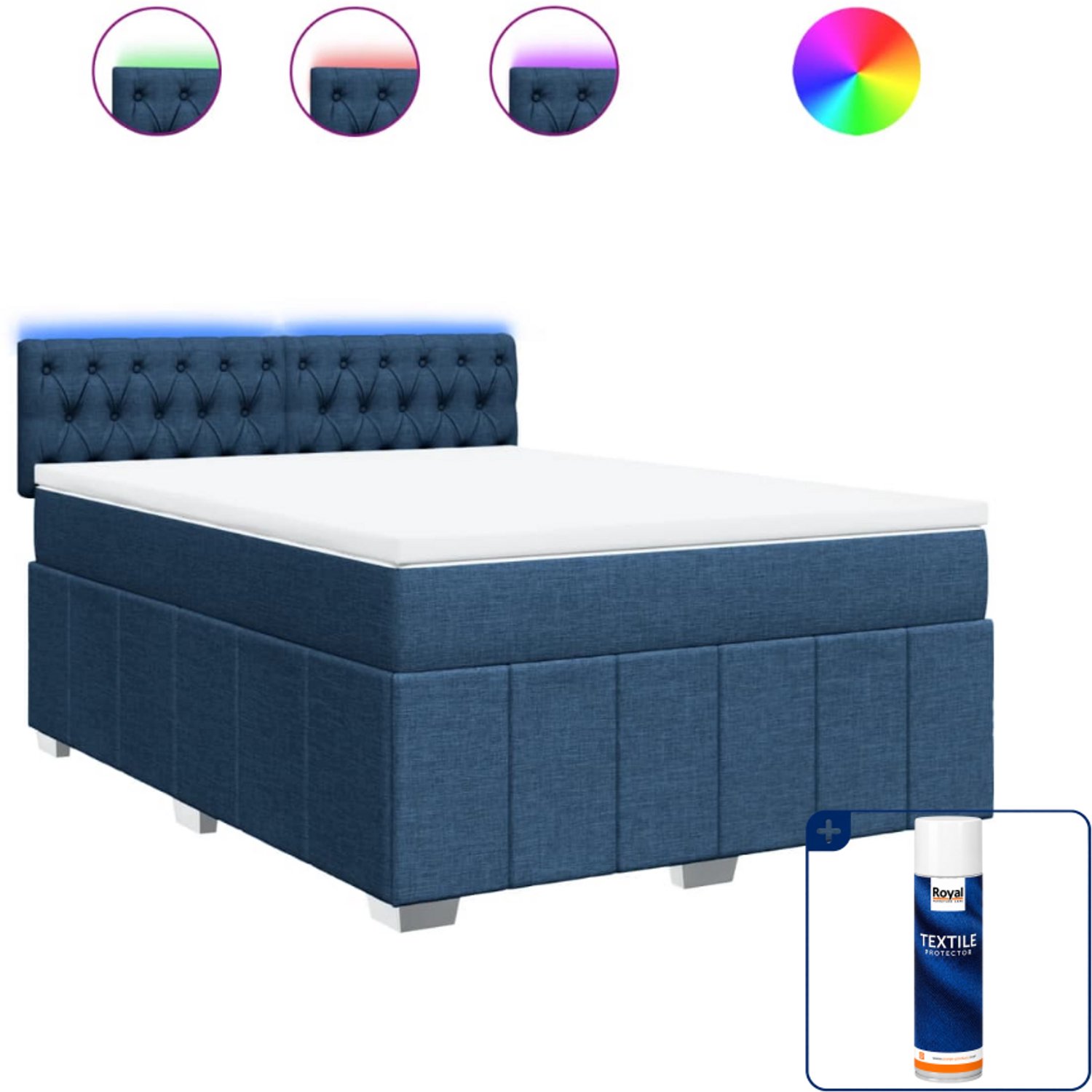 vidaXL boxspring met matras - Small double - 140 x 200 cm - blauw - Inclusief textielbeschermer 500 ml