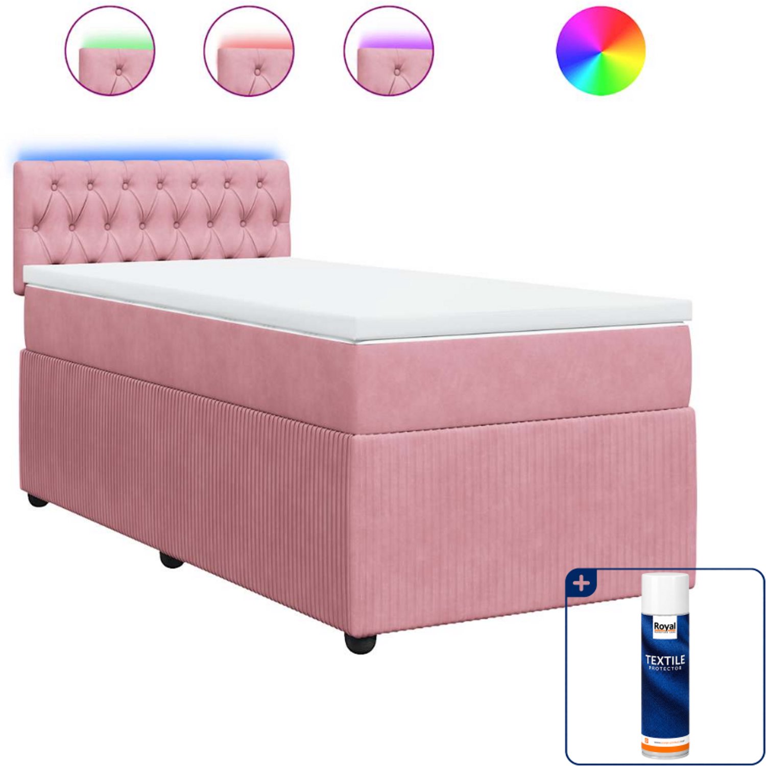 vidaXL boxspring met matras - 90 x 190 cm - fluweel - roze - Inclusief textielbeschermer 500 ml