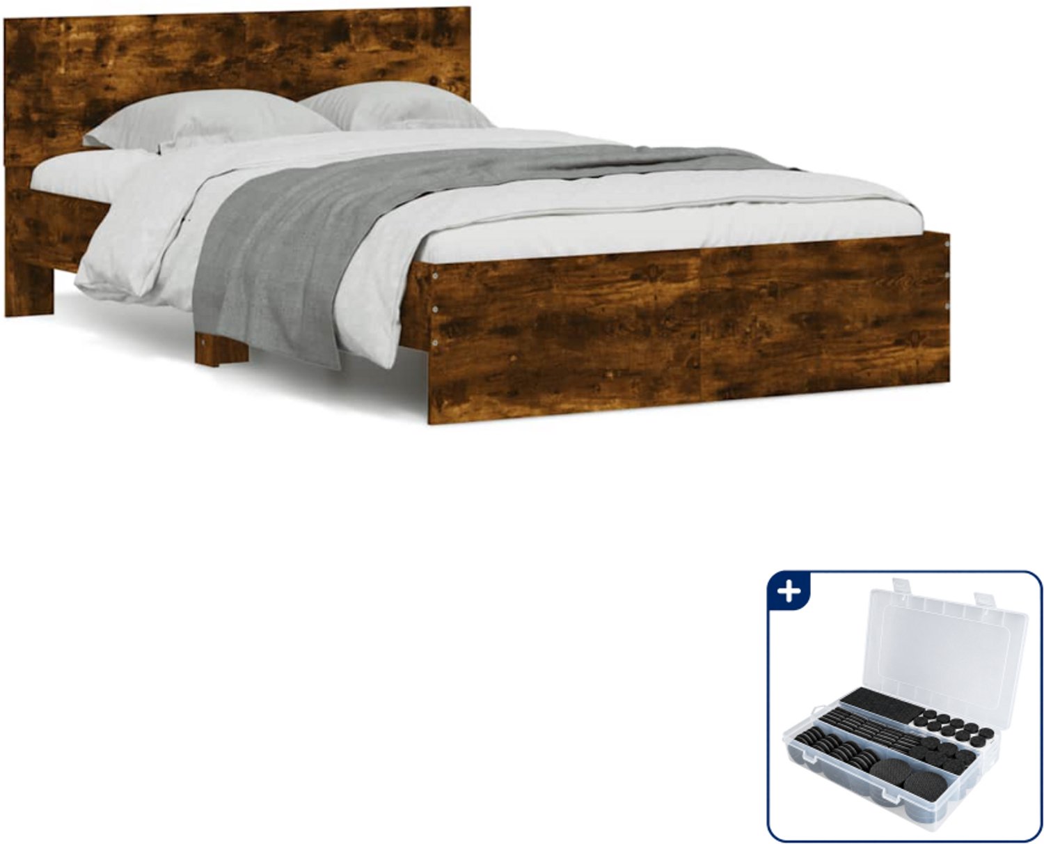 vidaXL Bedframe - 120 x 190 cm - bewerkt hout - gerookt eiken - Inclusief antikrasvilt 177-delig Groen