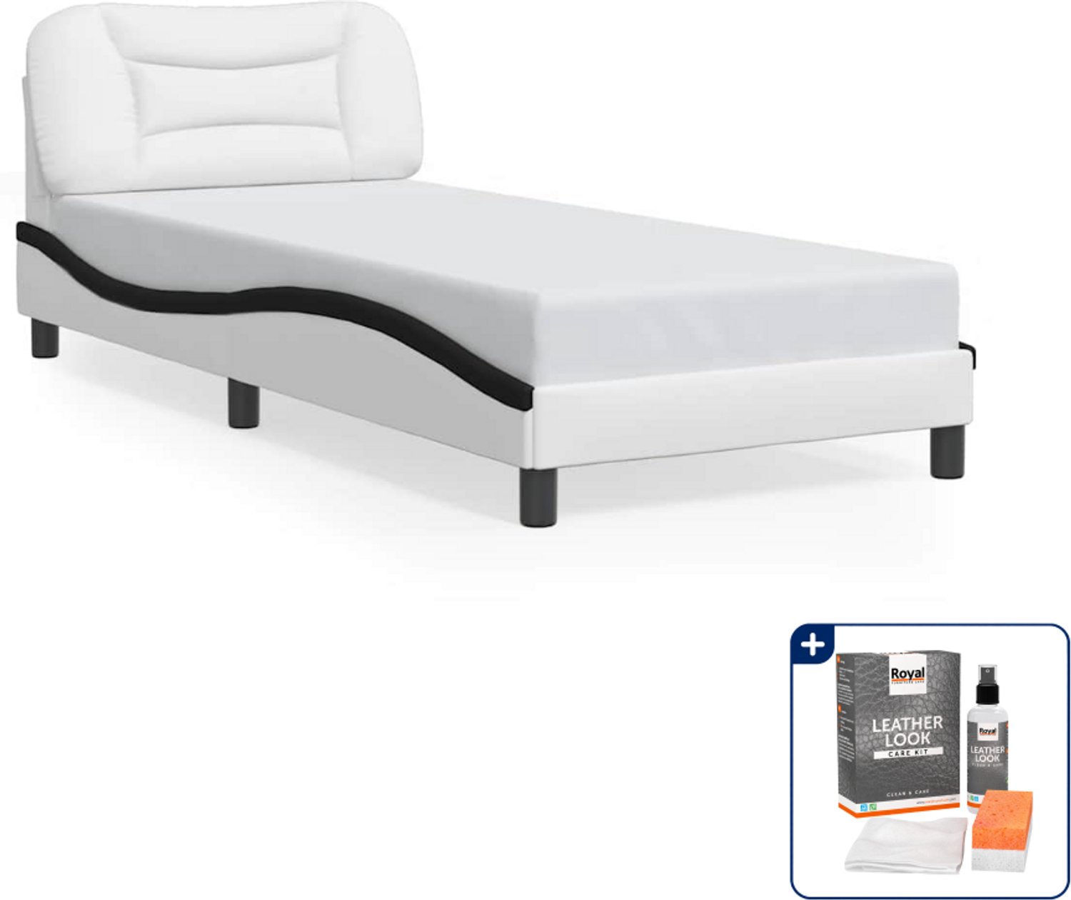 vidaXL bedframe Hvar 80 x 200 cm - kunstleer - wit en zwart - Inclusief onderhoudsset voor kunstleer 150 ml Grijs