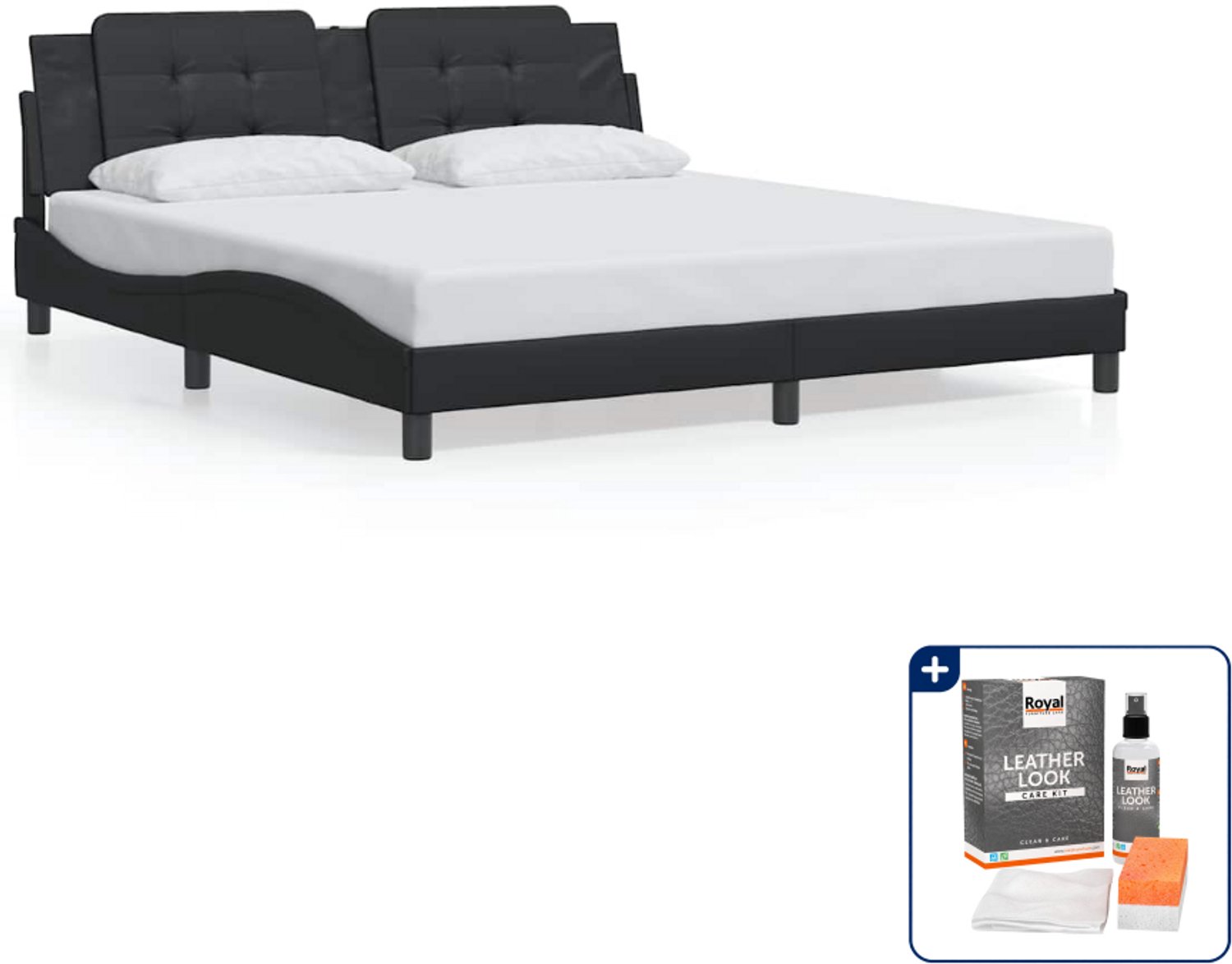 vidaXL Zadar bedframe - Kingsize - 180 x 200 cm - zwart - Inclusief onderhoudsset voor kunstleer 150 ml