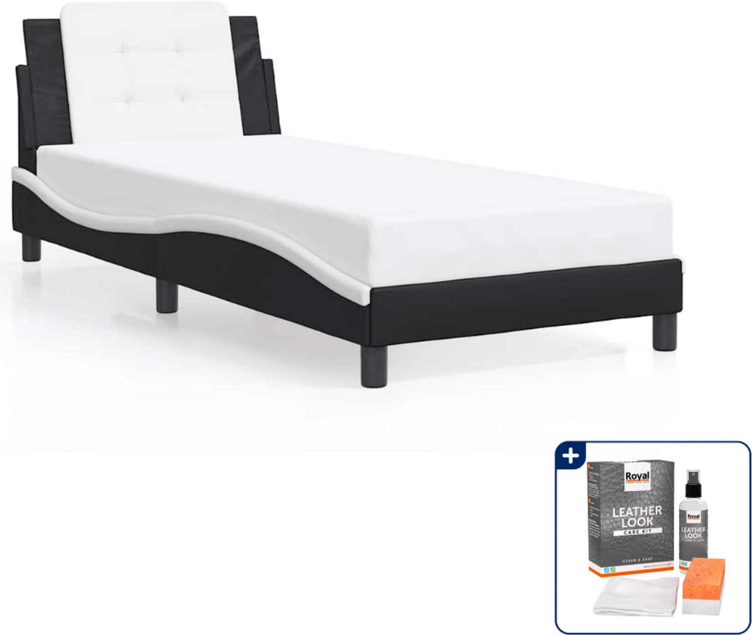 vidaXL bedframe Zadar - 90 x 190 cm - zwart en wit - Inclusief onderhoudsset voor kunstleer 150 ml Blauw