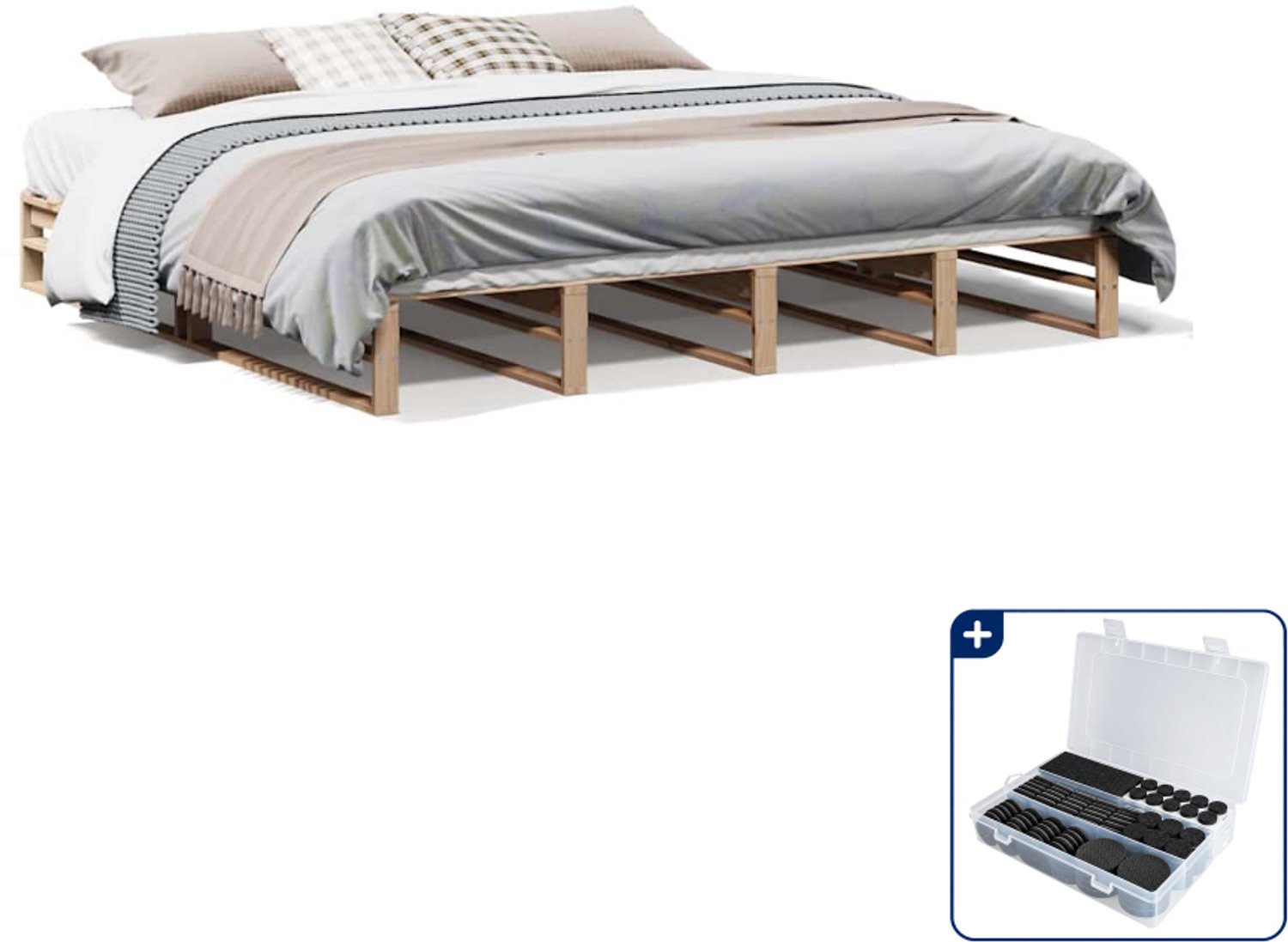 vidaXL Bedframe - 200 x 200 cm - massief grenenhout - Inclusief antikrasvilt 177-delig Wit