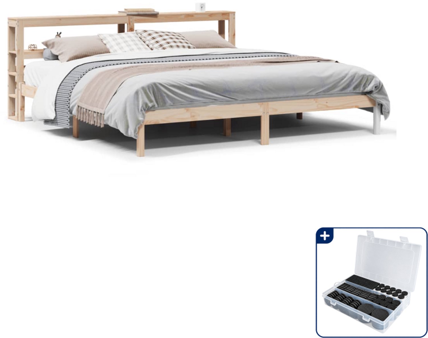 vidaXL Bedframe - Kingsize - 180 x 200 cm - massief grenenhout - Inclusief antikrasvilt 177-delig Wit