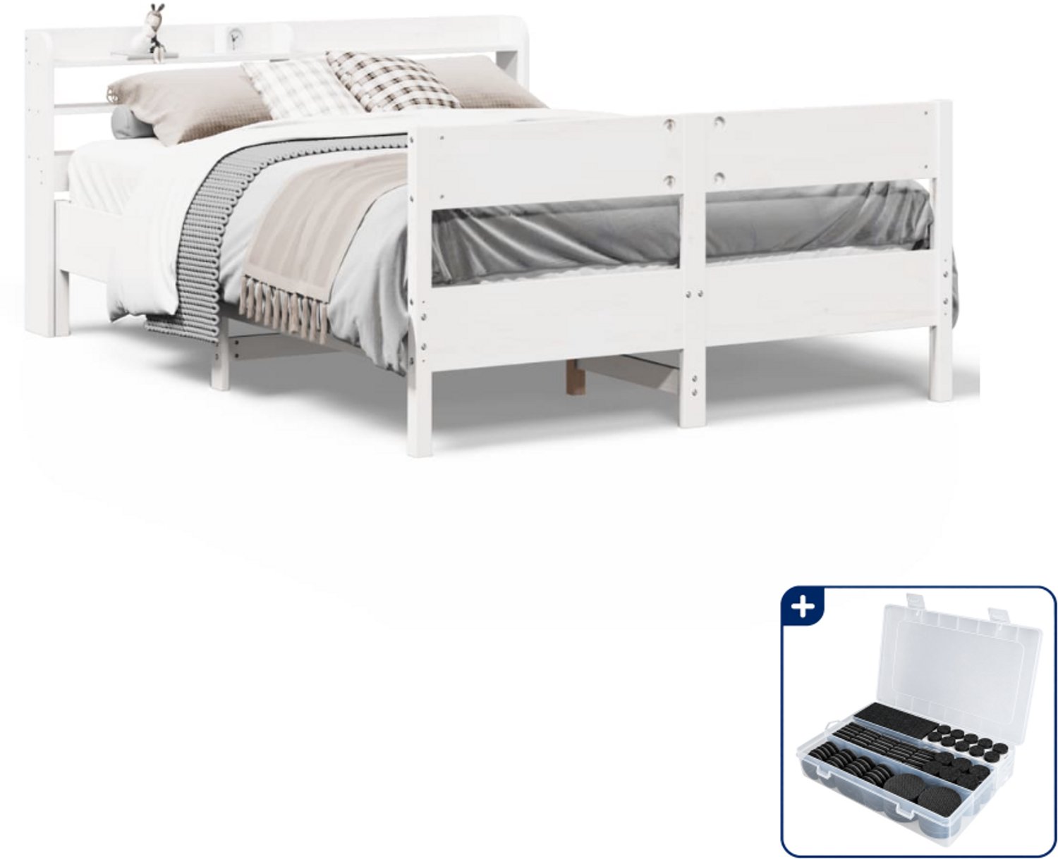 vidaXL bedframe Queensize - 160 x 200 cm - wit - Inclusief antikrasvilt 177-delig Bruin