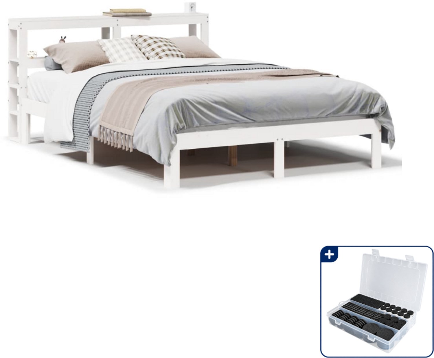 vidaXL bedframe met hoofdeinde - 120 x 200 cm - massief grenen - wit - Inclusief antikrasvilt 177-delig