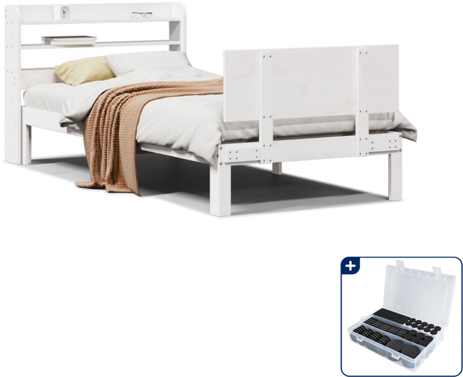 vidaXL bedframe met hoofdeinde - 100 x 200 cm - massief grenenhout - wit - Inclusief antikrasvilt 177-delig Bruin