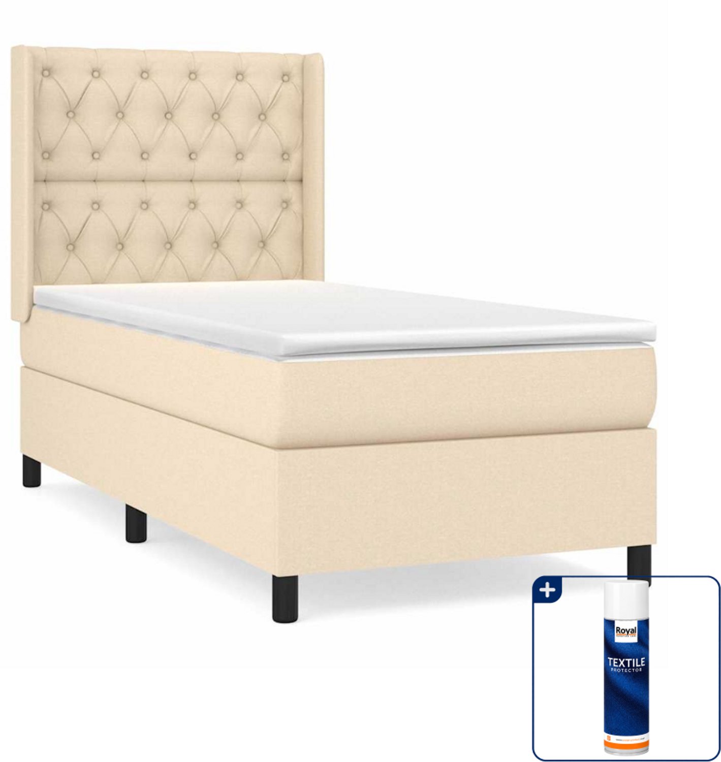 vidaXL boxspring met matras 80 x 200 cm - stof - crèmekleurig - Inclusief textielbeschermer 500 ml