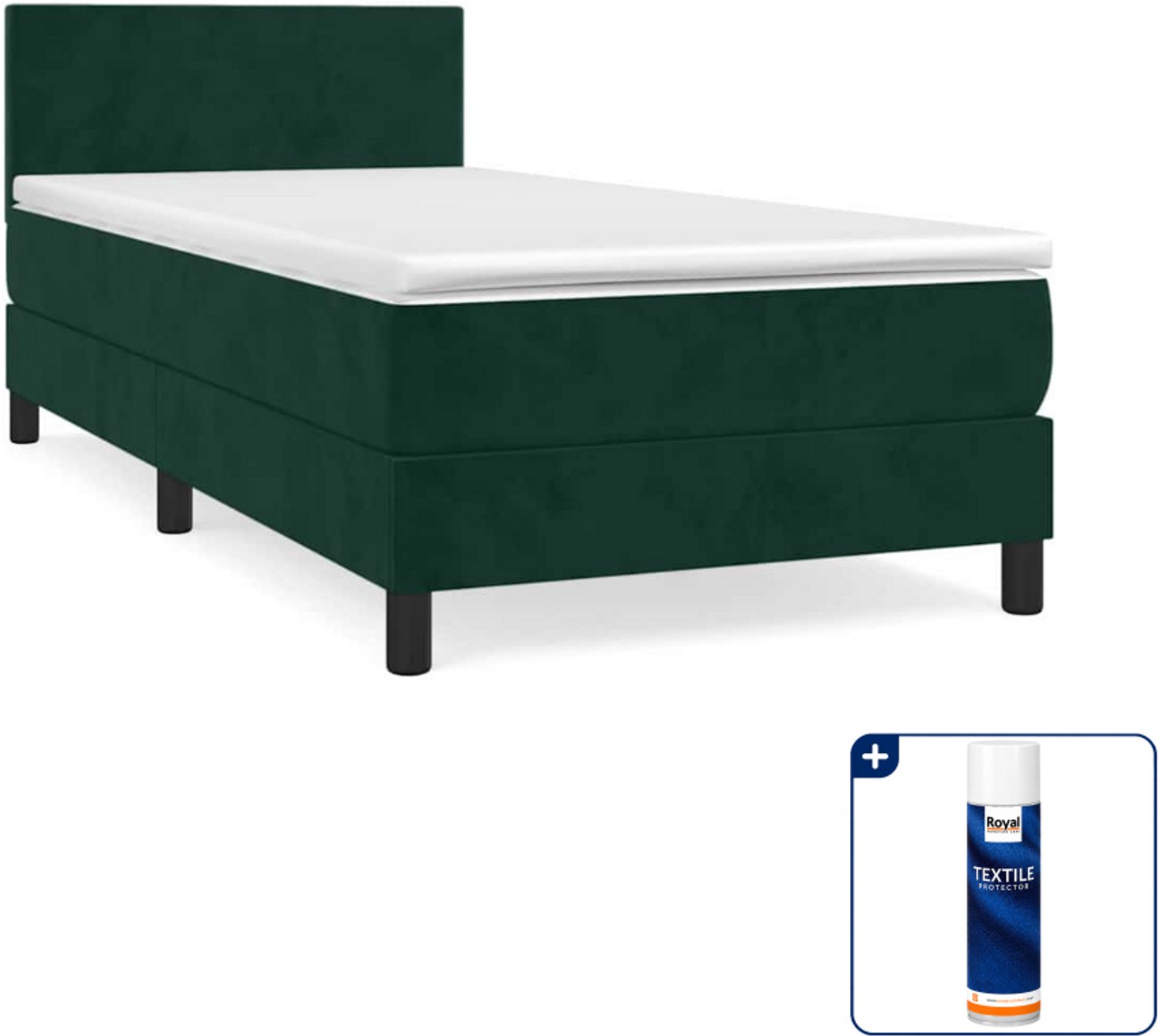 vidaXL boxspring met matras - 90 x 200 cm - fluweel - donkergroen - Inclusief textielbeschermer 500 ml