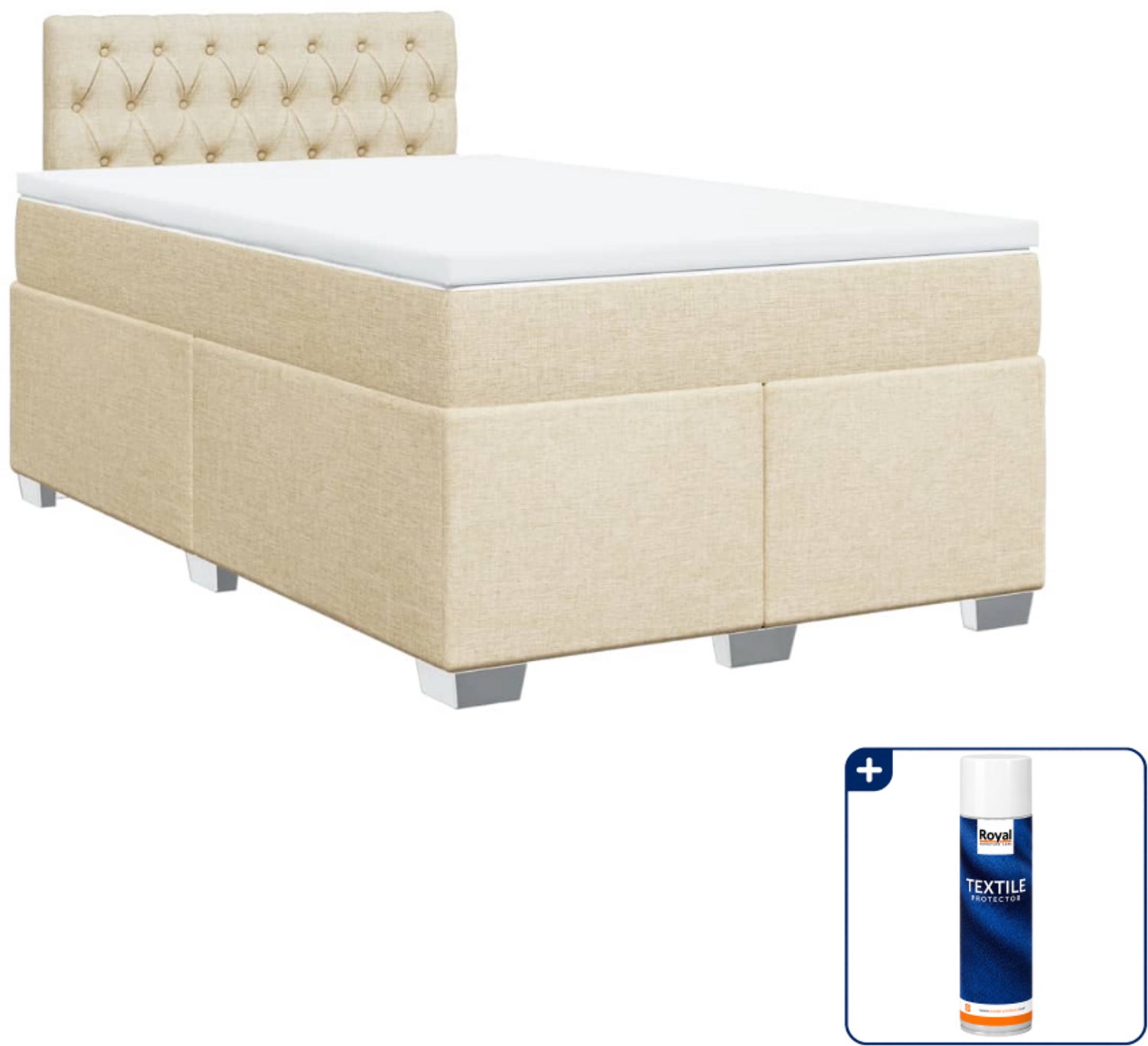 vidaXL boxspring met matras 120 x 190 cm - stof - crèmekleurig - Inclusief textielbeschermer 500 ml