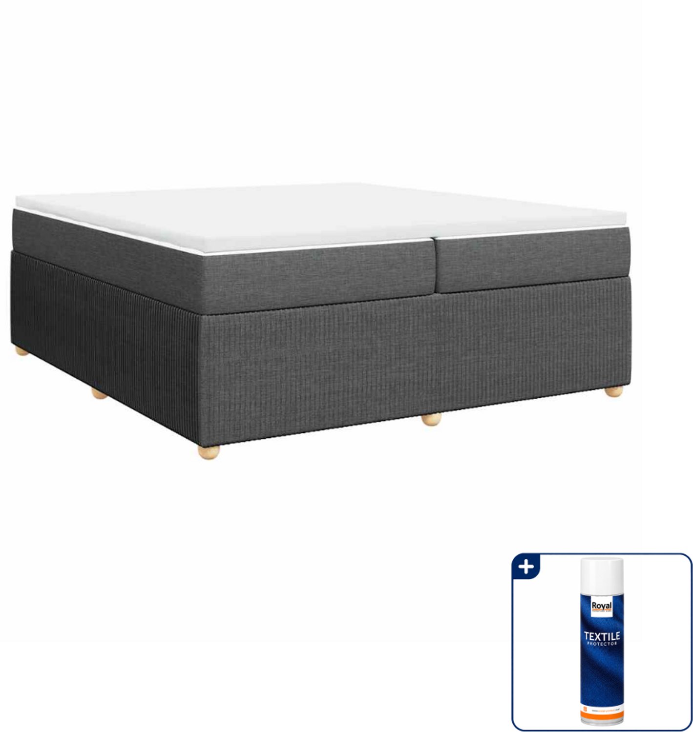vidaXL Boxspring Super kingsize - 200 x 200 cm - donkergrijs - Inclusief textielbeschermer 500 ml