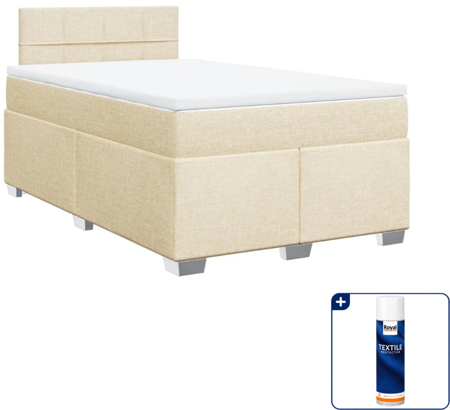 vidaXL boxspring met matras - 120 x 200 cm - stof - crèmekleurig - Inclusief textielbeschermer 500 ml