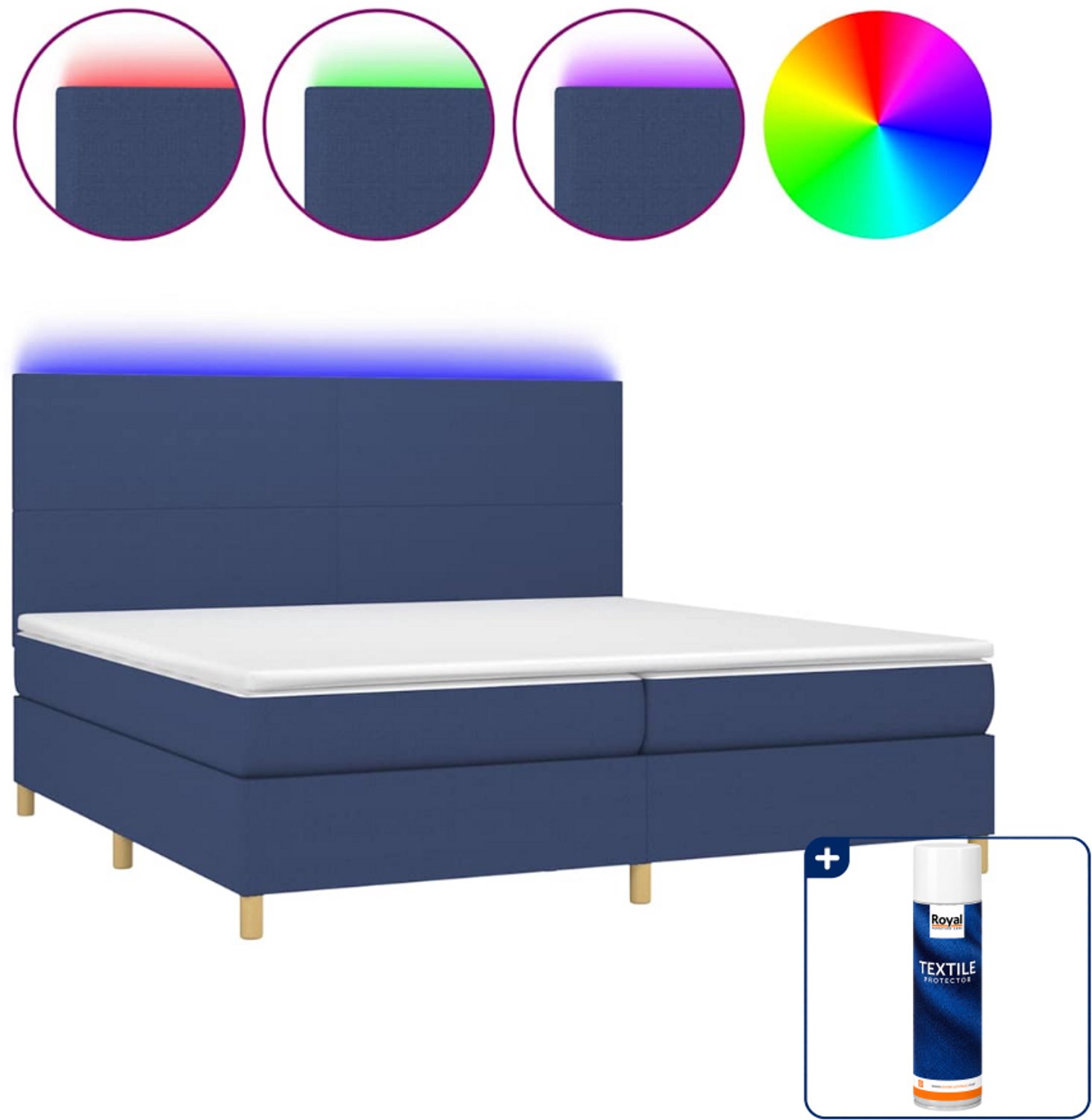 vidaXL Boxspring Super kingsize - 200 x 200 cm - blauw - Inclusief textielbeschermer 500 ml
