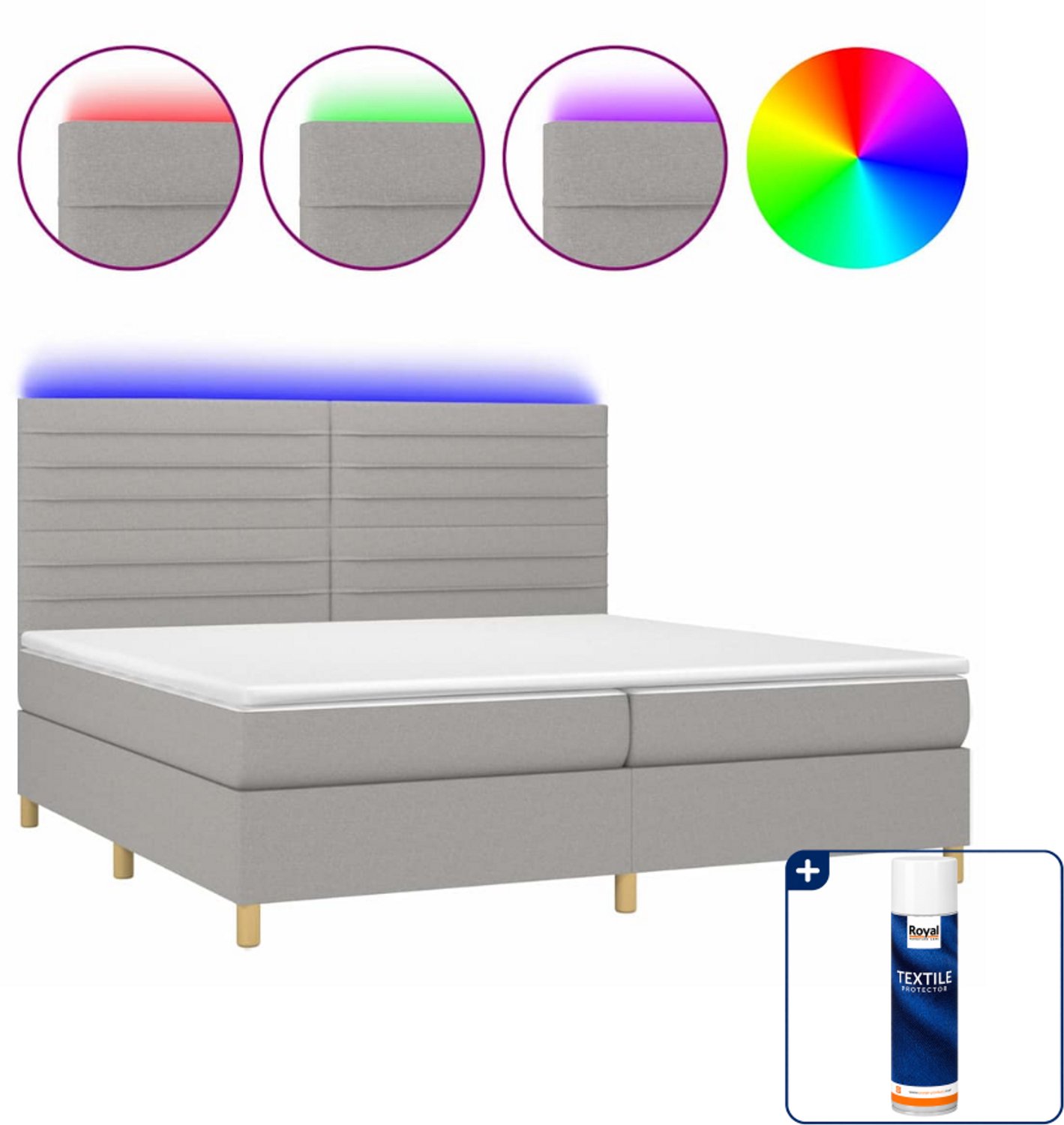 vidaXL Boxspring met matras en LED - Super kingsize - lichtgrijs - Inclusief textielbeschermer 500 ml