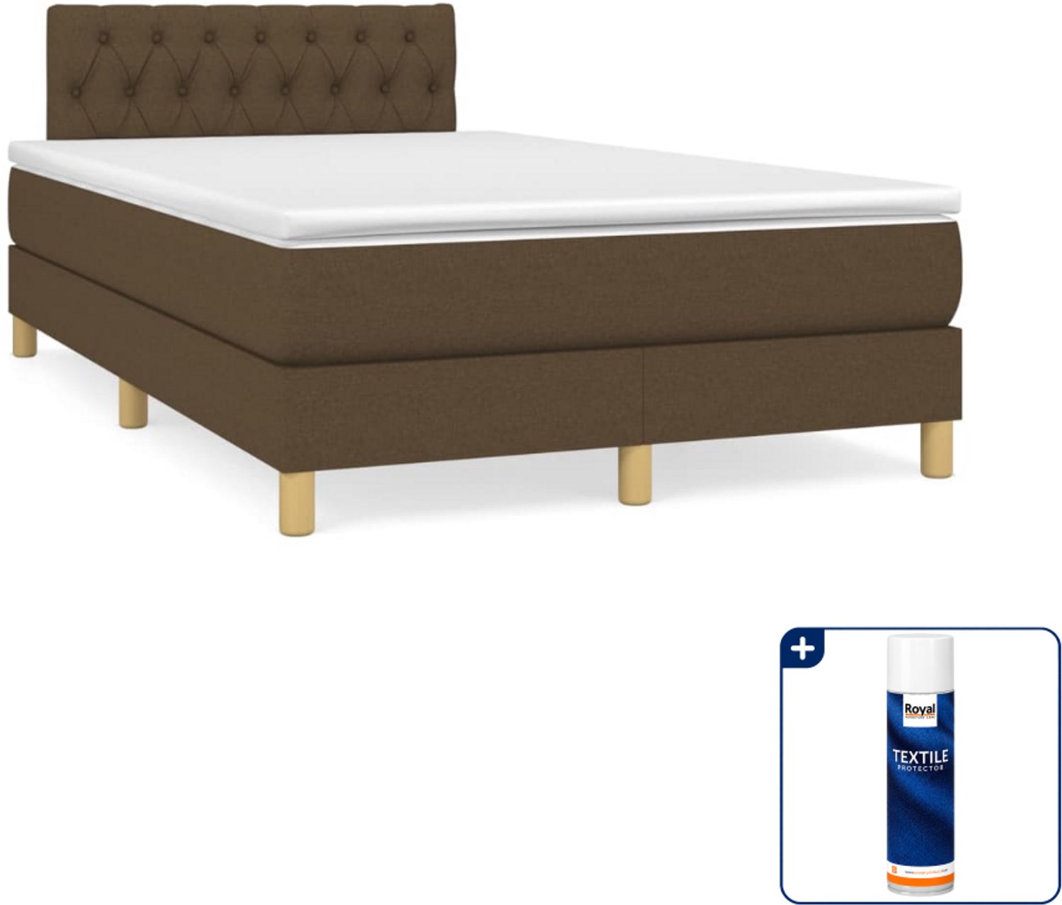 vidaXL boxspring met matras - 120 x 200 cm - donkerbruin - Inclusief textielbeschermer 500 ml