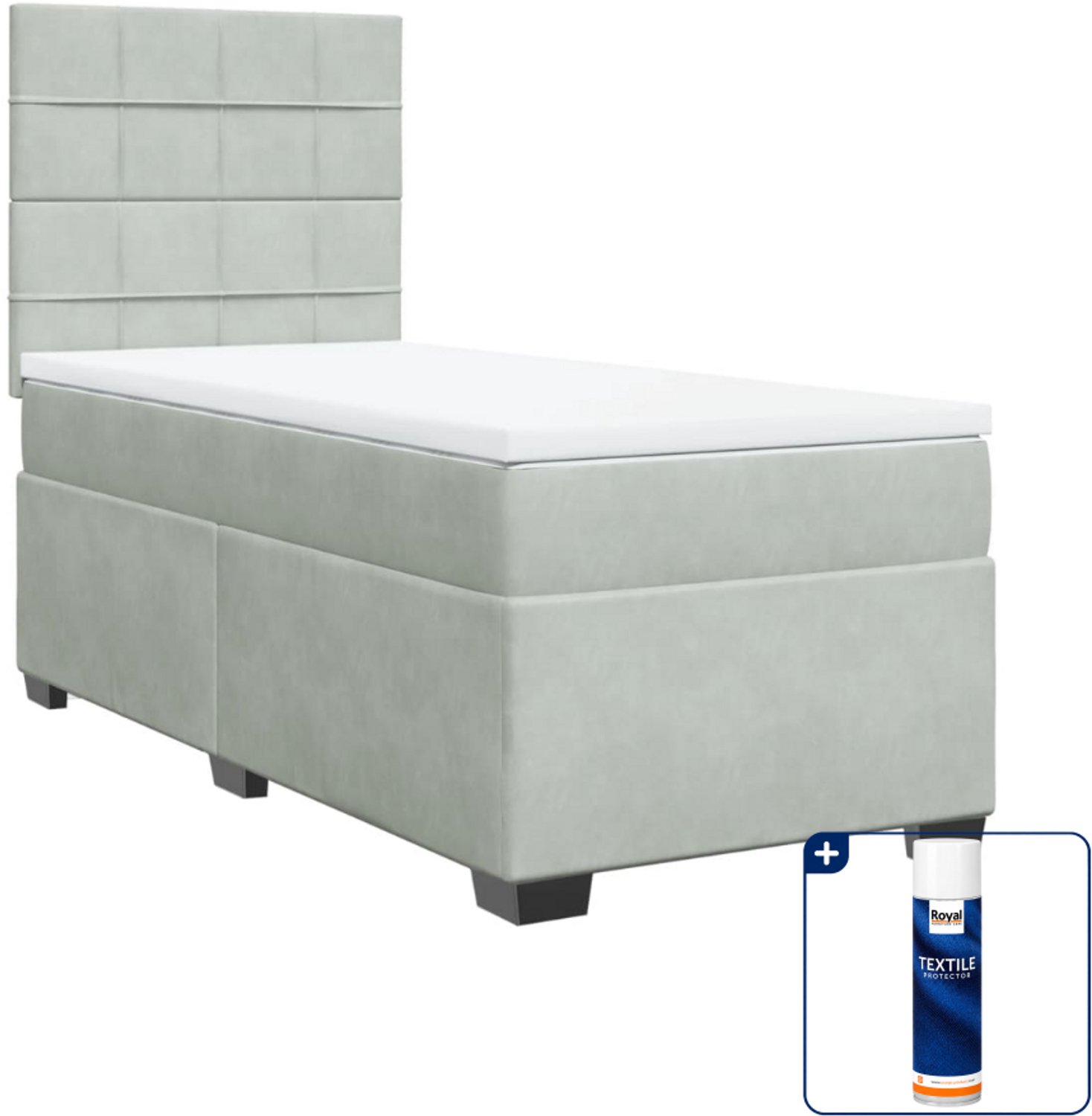 vidaXL boxspring met matras 80 x 200 cm - fluweel - lichtgrijs - Inclusief textielbeschermer 500 ml