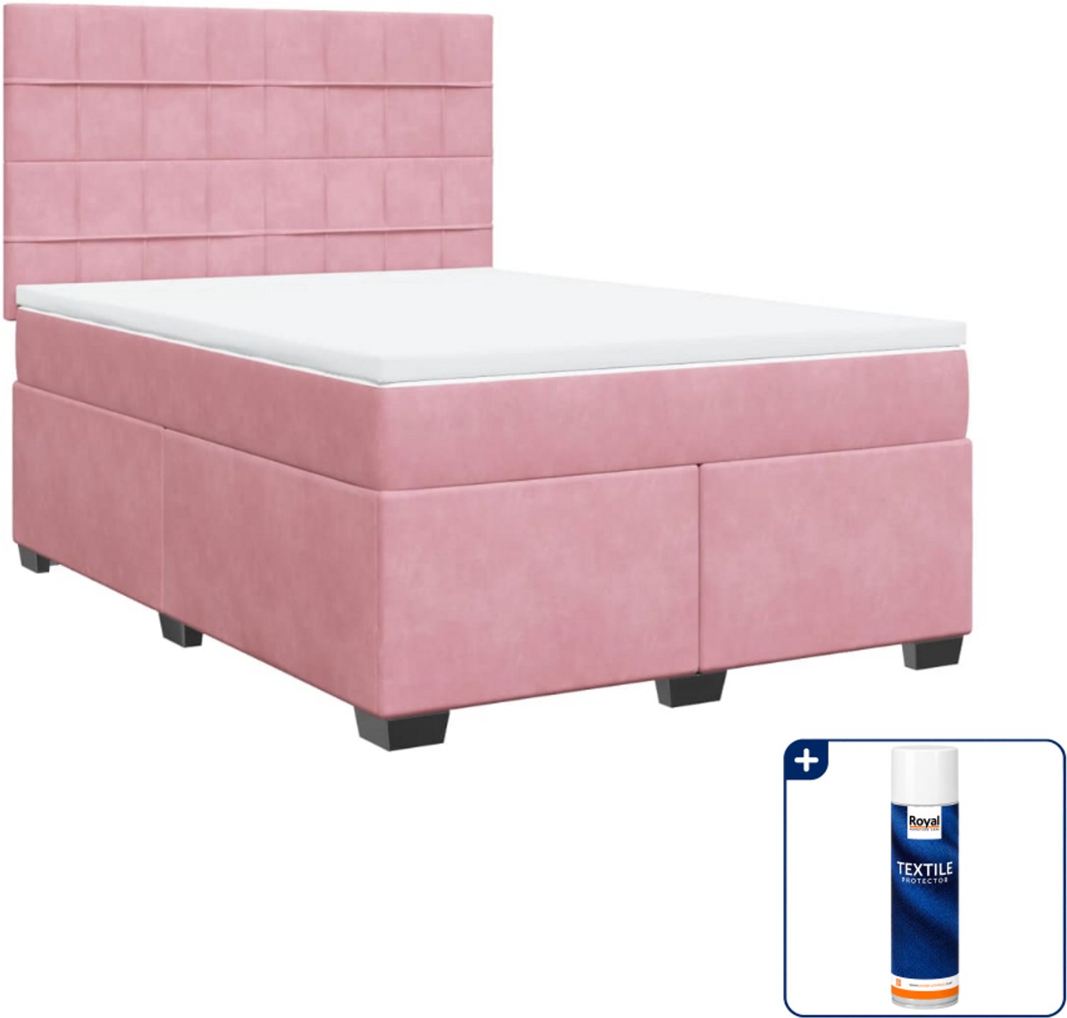 vidaXL boxspring met matras 140 x 190 cm - fluweel - roze - Inclusief textielbeschermer 500 ml