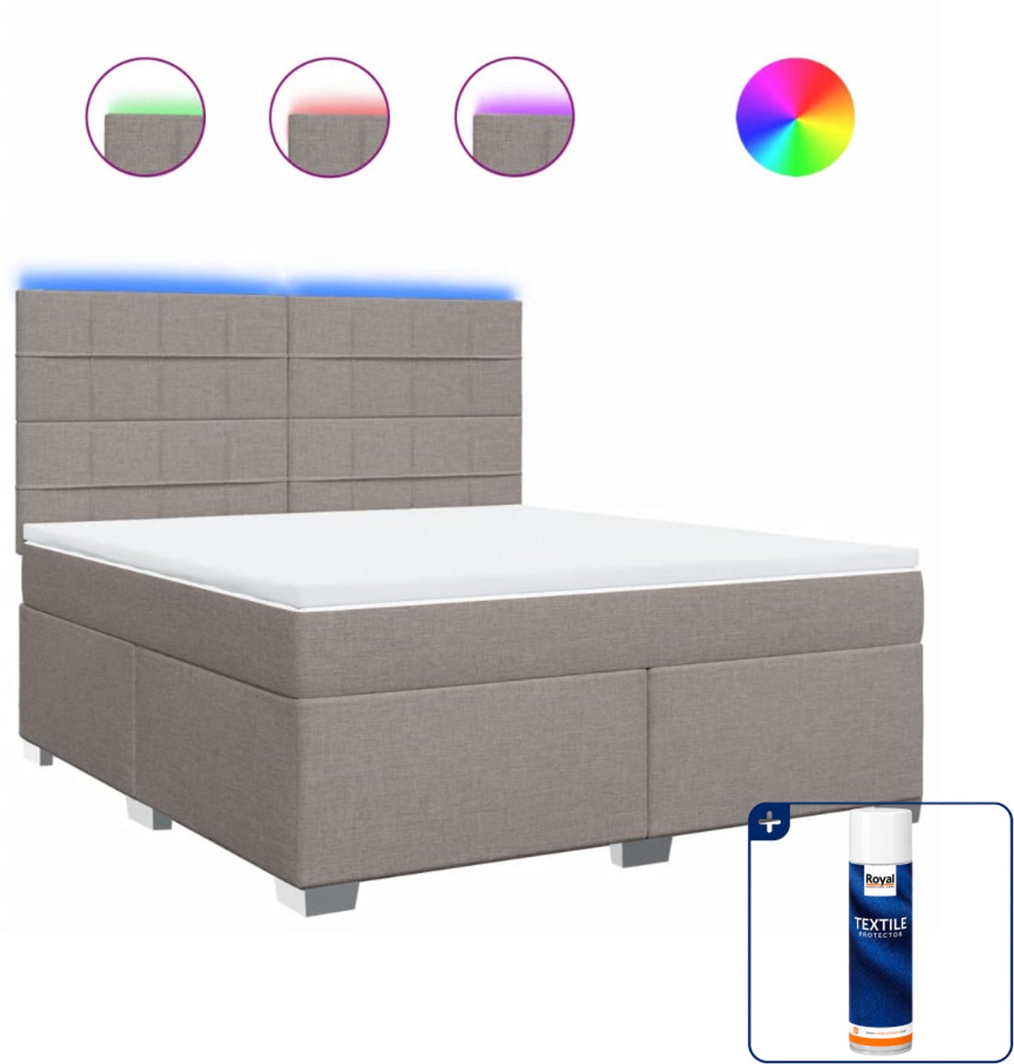 vidaXL Kingsize boxspring met matras - 180 x 200 cm - taupe - Inclusief textielbeschermer 500 ml