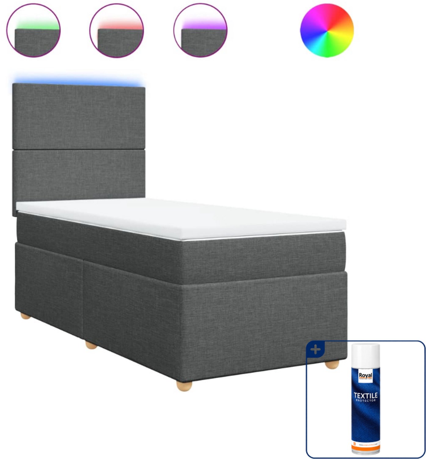 vidaXL boxspring met matras en led - 100 x 200 cm - donkergrijs - Inclusief textielbeschermer 500 ml