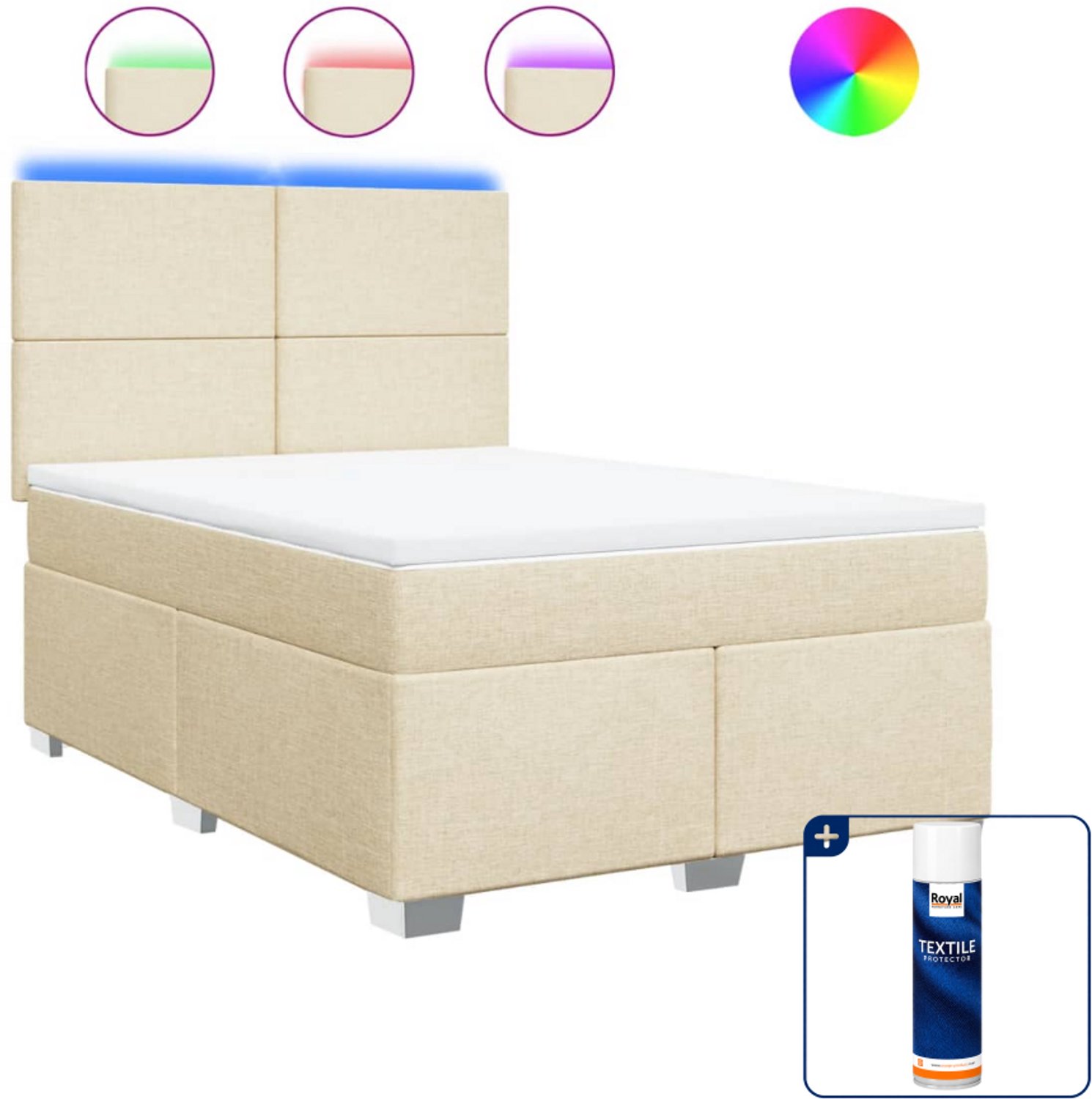 vidaXL boxspring met matras - 140 x 190 cm - stof - crème - Inclusief textielbeschermer 500 ml