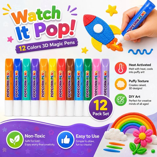 12-kleur popcorn pen, 3D DIY bubble popcorn Tekening pen — afbeelding 5