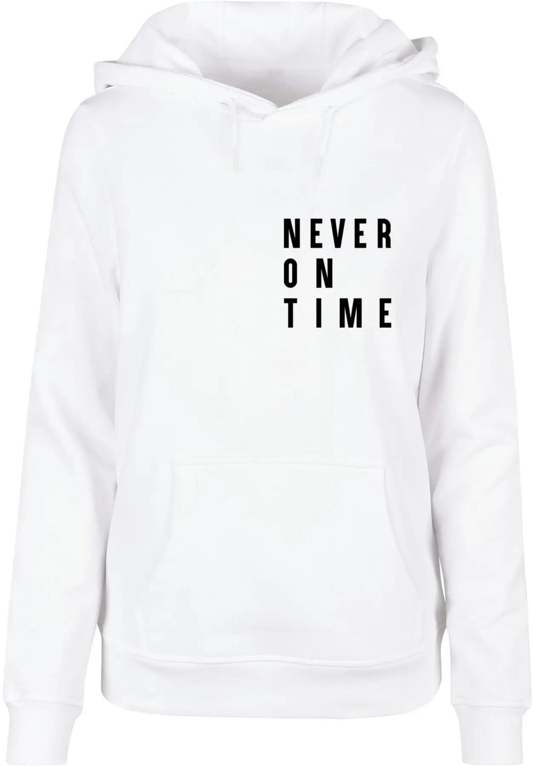 Dames Hoodie Mister Tee Never On Time Basic Wit