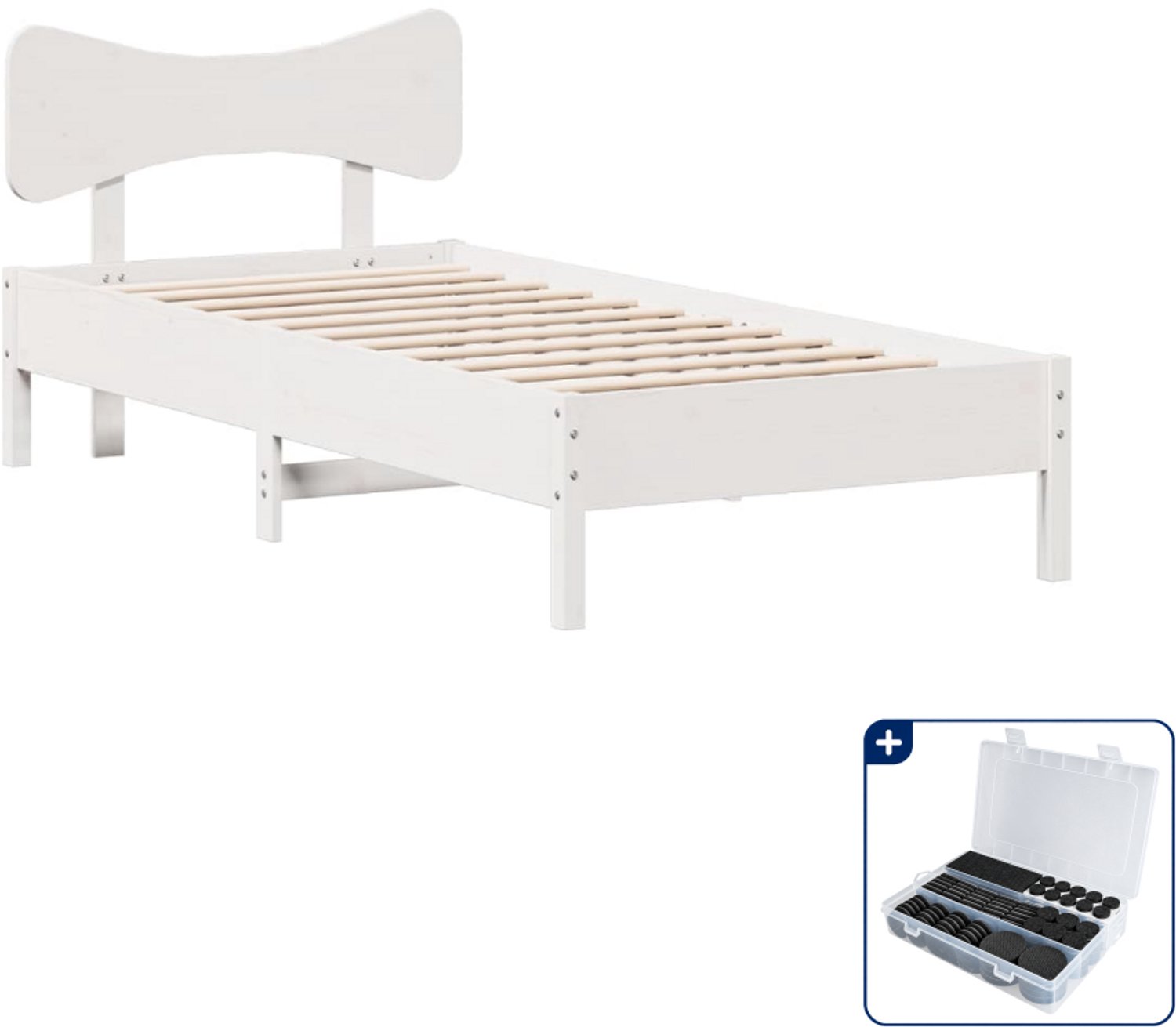 vidaXL bedframe - 90 x 190 cm - massief grenenhout - wit - Inclusief antikrasvilt 177-delig